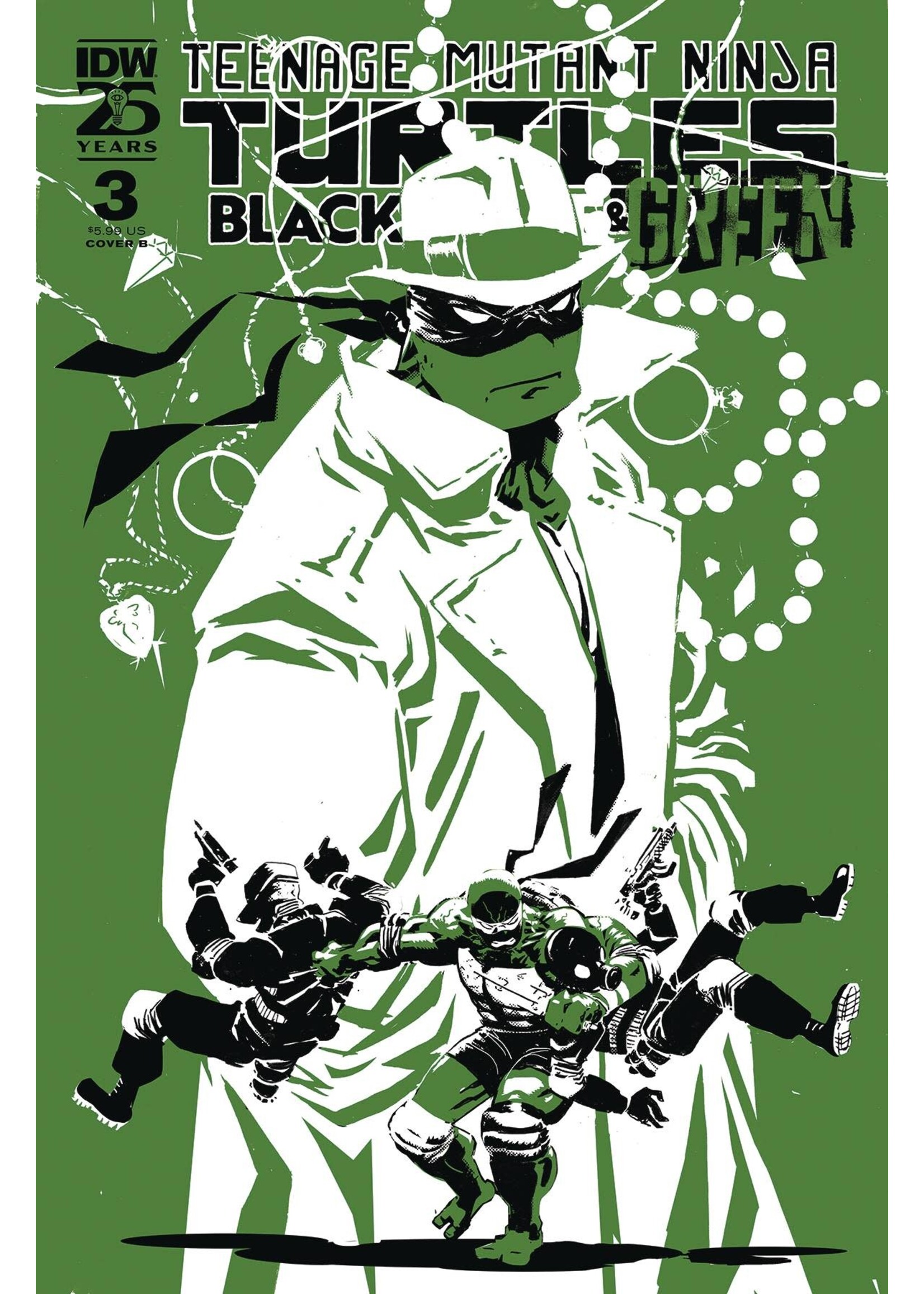 ABRAMS TMNT BLACK WHITE & GREEN #3 CVR B ROSSMO