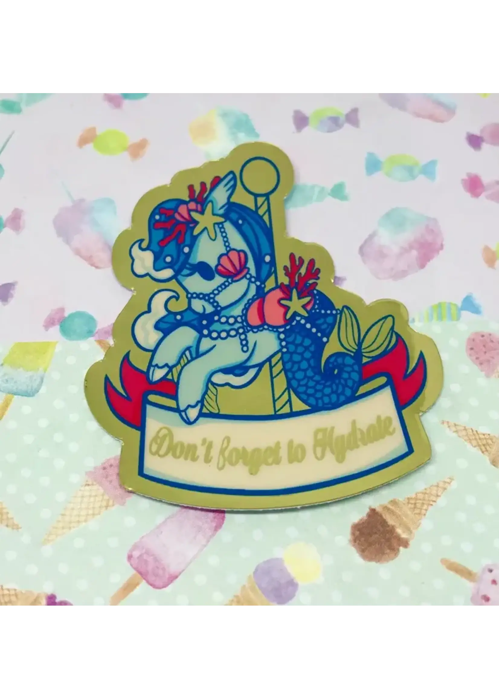 SHARKNDONUTS Care-ousal Gold Chrome stickers Don't Forget Hydrate