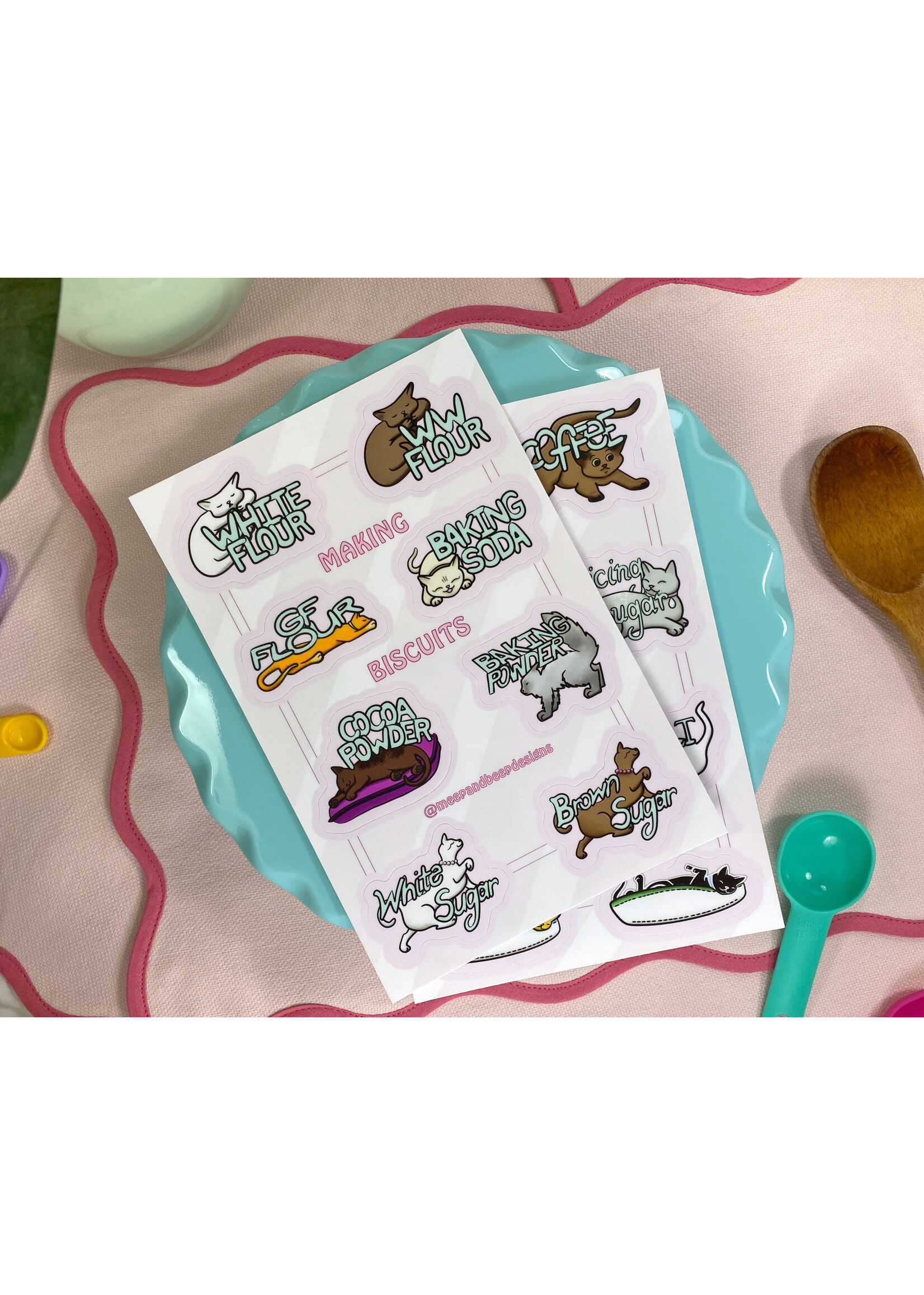 MEEP & BEEP DESIGNS CAT-THEMED BAKING LABELS (16 MEDIUM LABELS)
