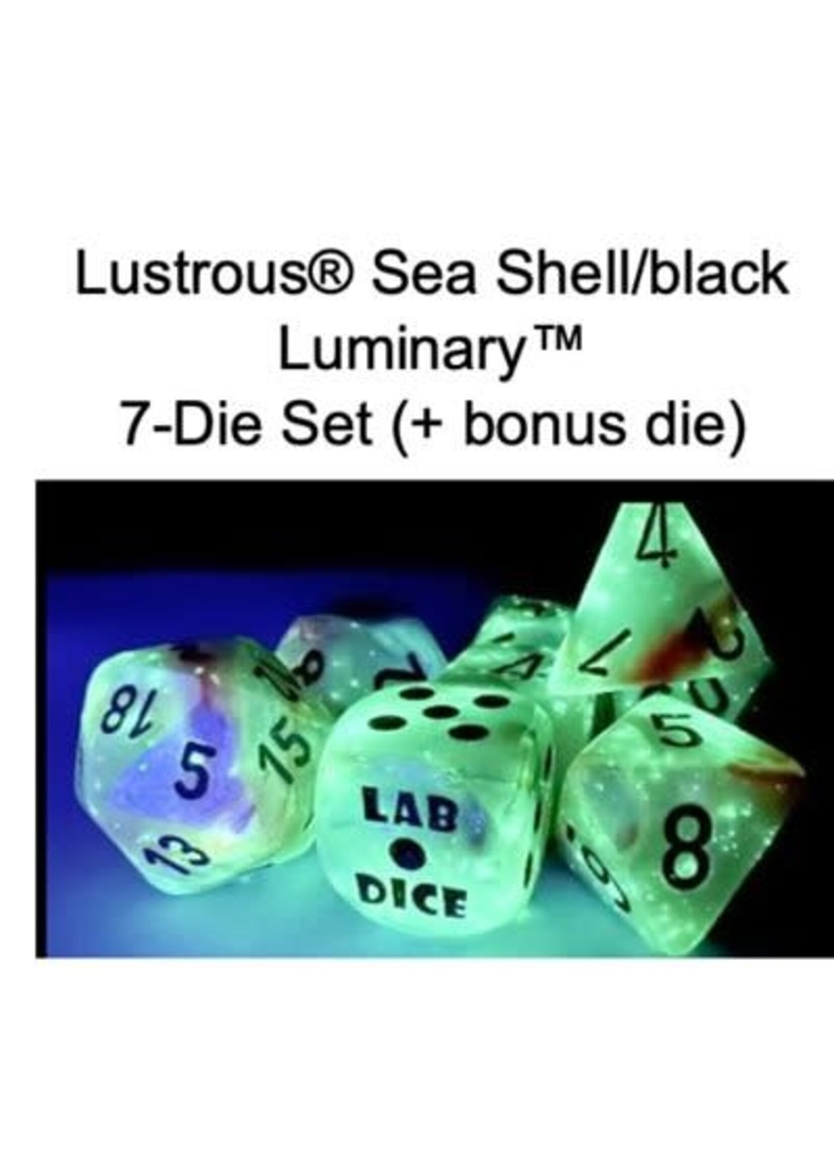 LAB DICE 6 LUSTROUS 7PC POLYHEDRAL SEA SHELL/BLACK LUMINARY (W/ BONUS DIE)