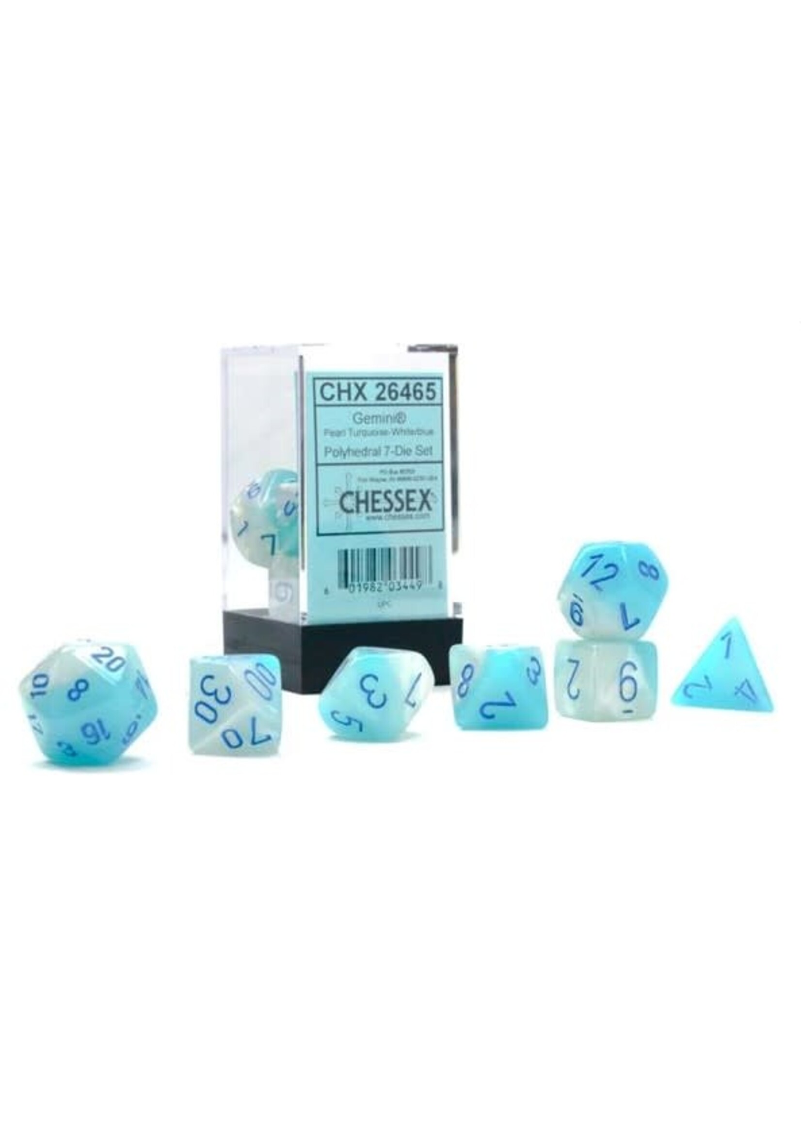 ABRAMS GEMINI 7-DIE SET POLYHEDRAL PEARL TURQUOISE-WHITE/BLUE LUMINARY