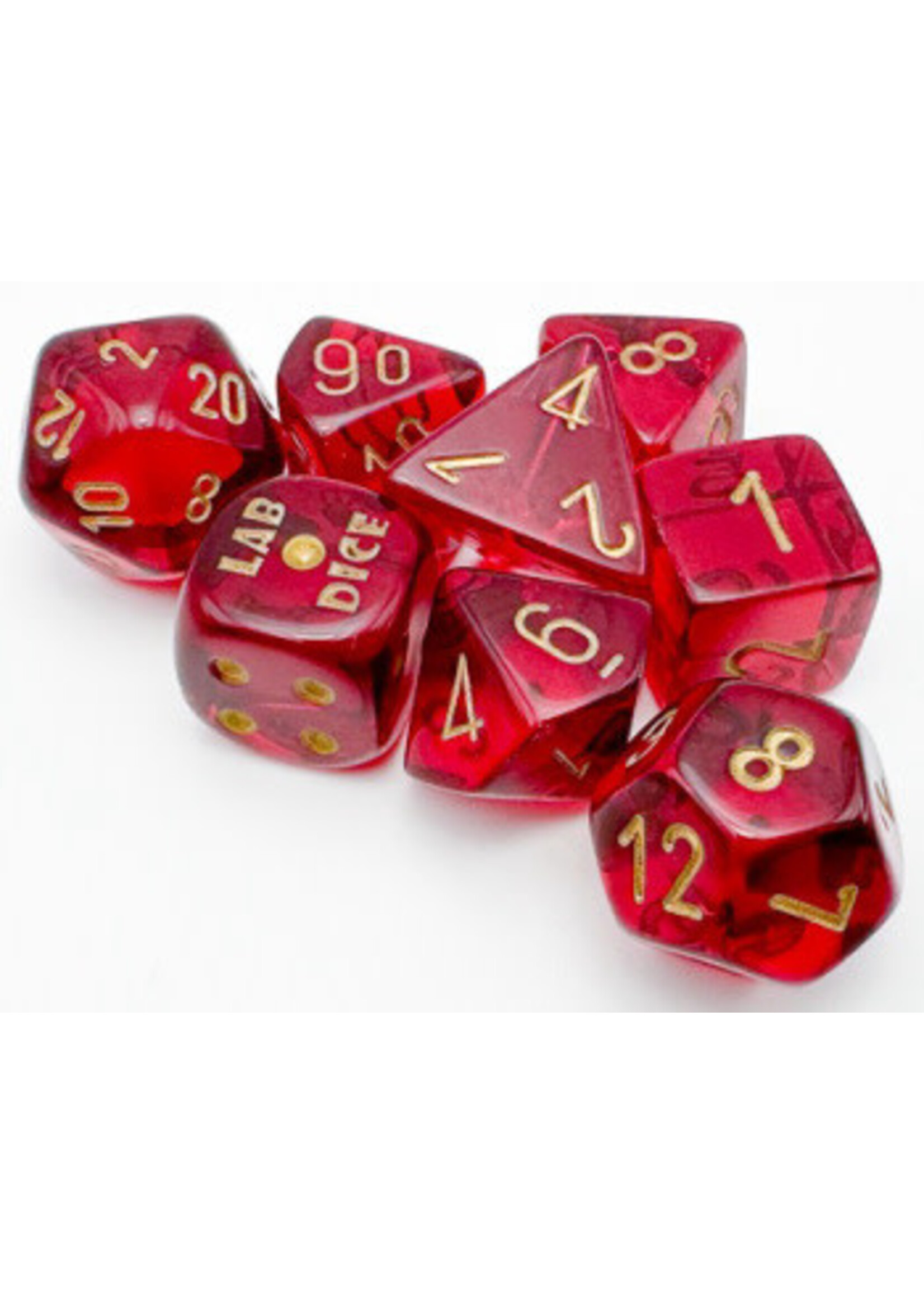 LAB DICE TRANSLUCENT 7-DIE SET CRIMSON/GOLD