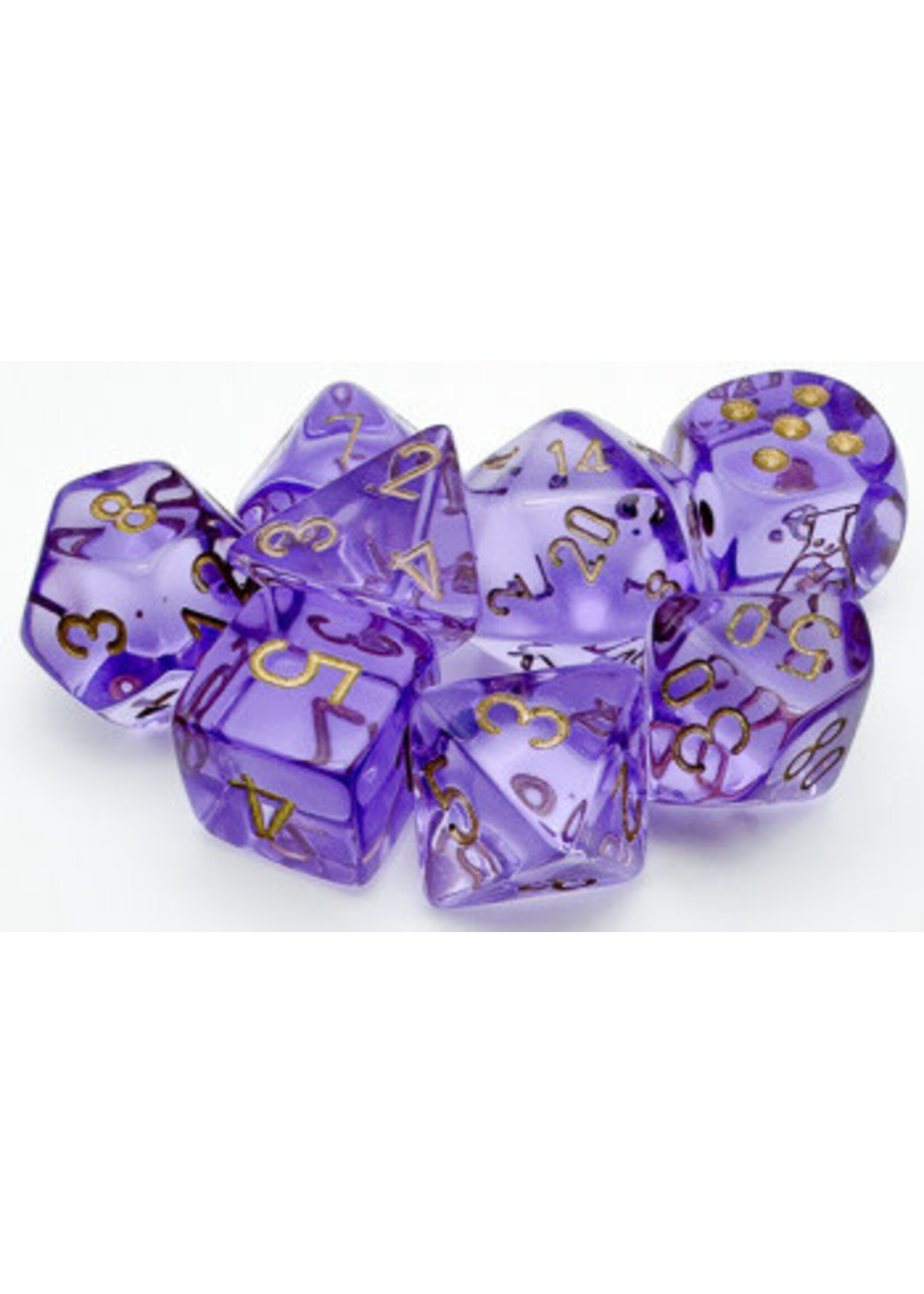LAB DICE TRANSLUCENT 7-DIE SET LAVANDER/GOLD