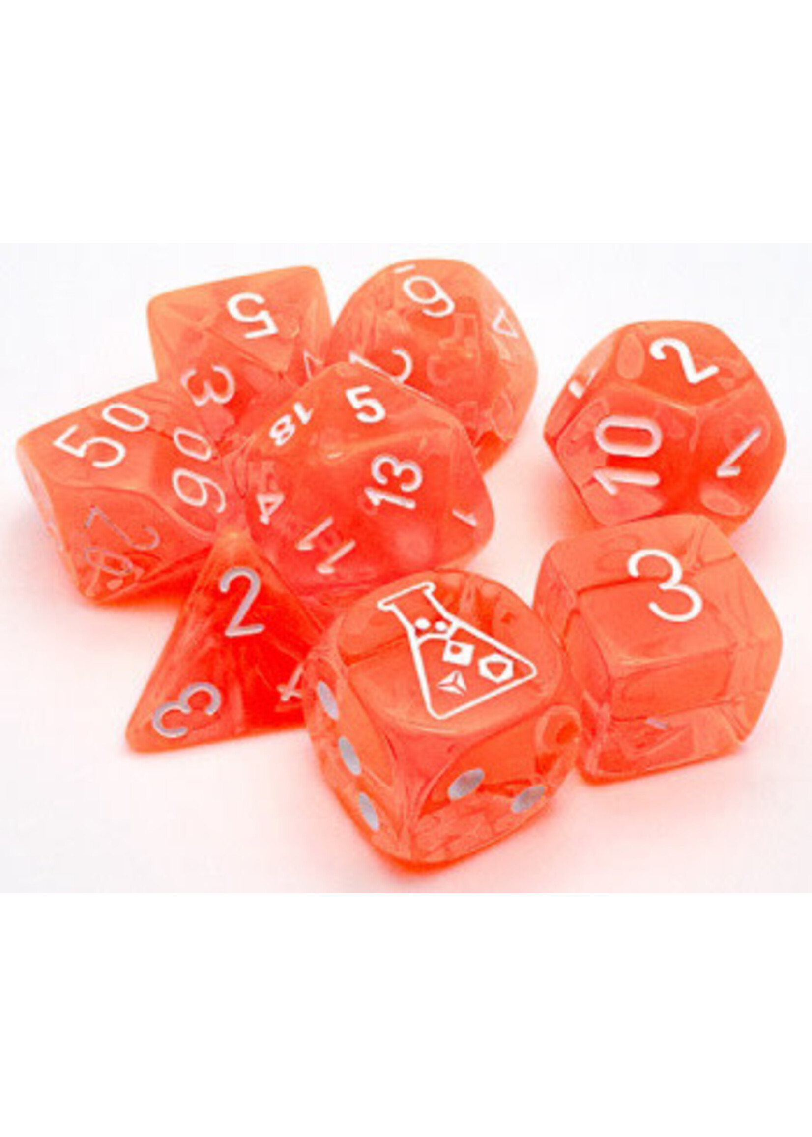 LAB DICE TRANSLUCENT 7-DIE SET NEON ORANGE/WHITE