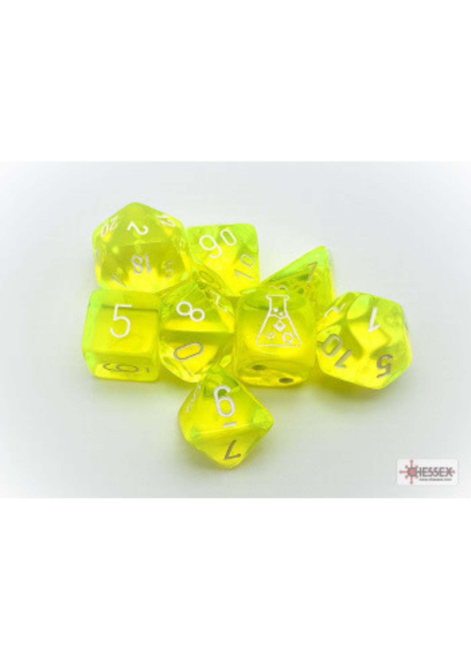 LAB DICE TRANSLUCENT 7-DIE SET NEON YELLOW/WHITE