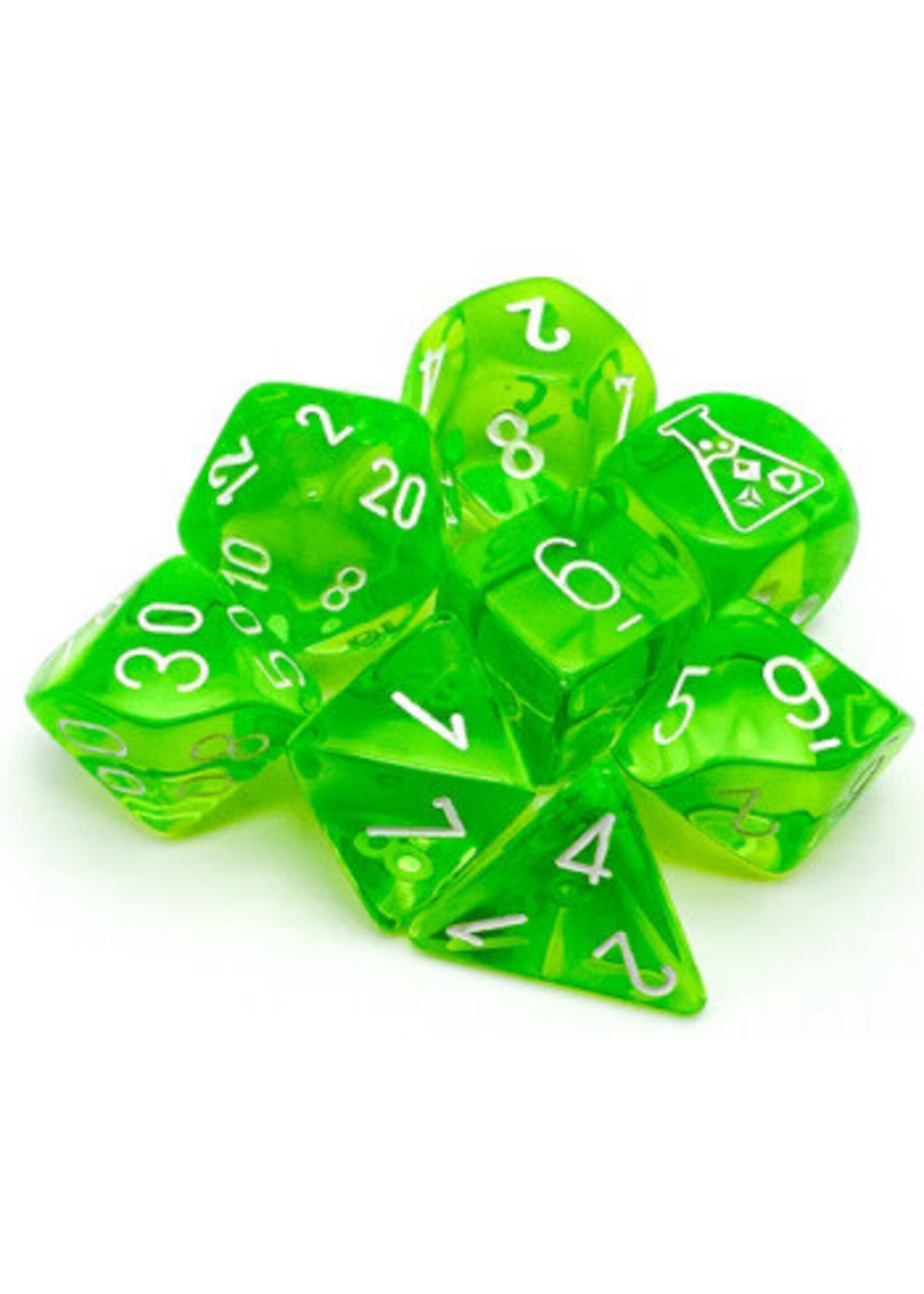 LAB DICE TRANSLUCENT 7-DIE SET RAD GREEN/WHITE