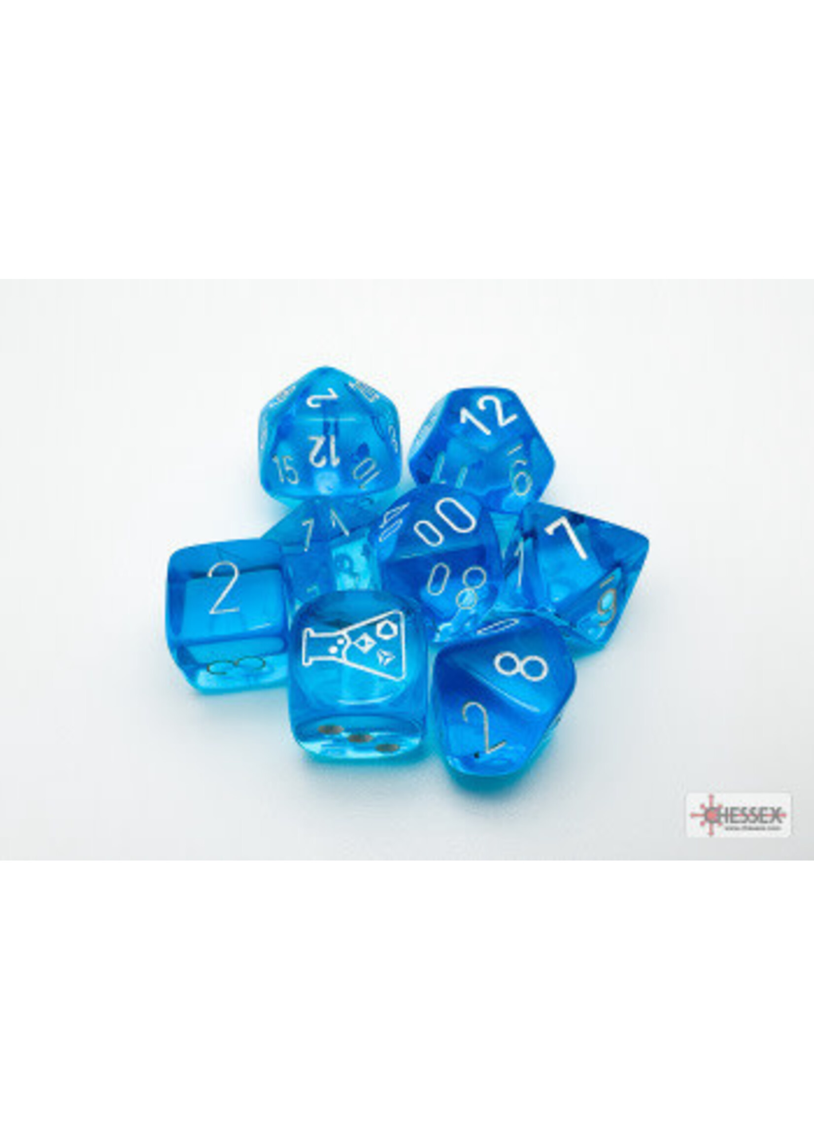 LAB DICE TRANSLUCENT 7-DIE SET TROPICAL BLUE/WHITE