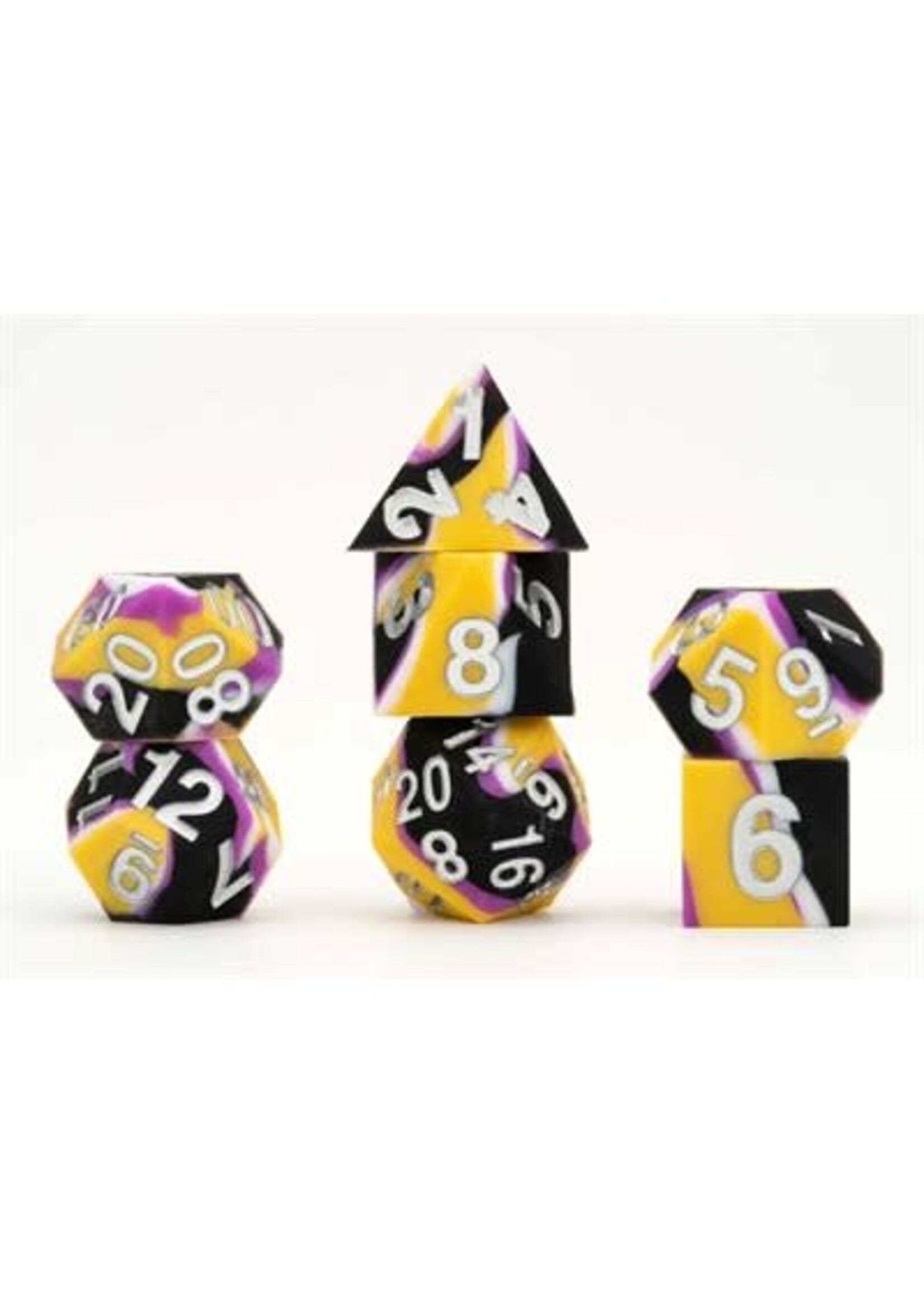 FANROLL DICE SHARP EDGE SILICON RUBBER 16MM 7PC SET PRIDE NONBINARY