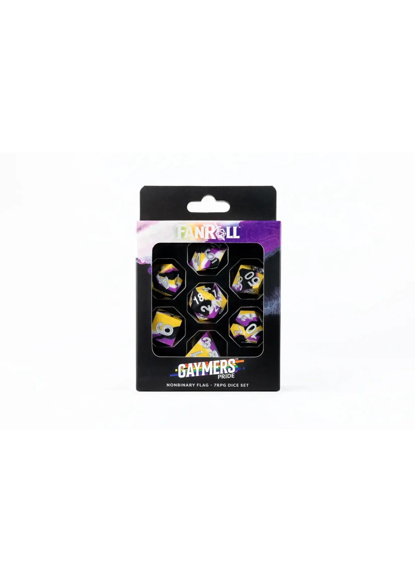 FANROLL DICE SHARP EDGE SILICON RUBBER 16MM 7PC SET PRIDE NONBINARY