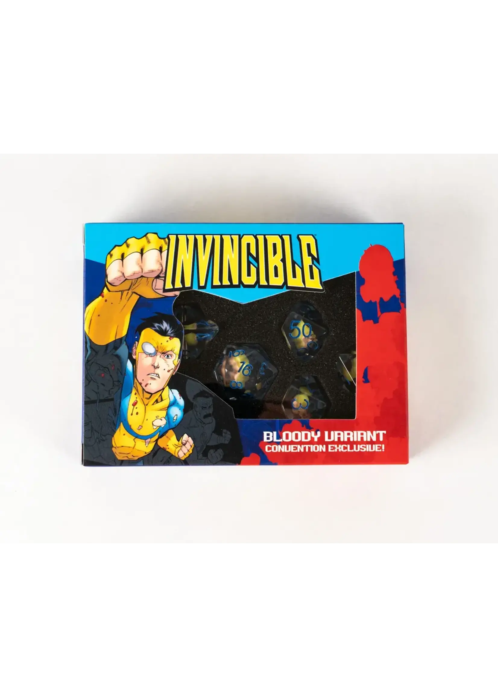 DICE RESIN 16MM 7PC SET INVINCIBLE BLOOD DAMAGED