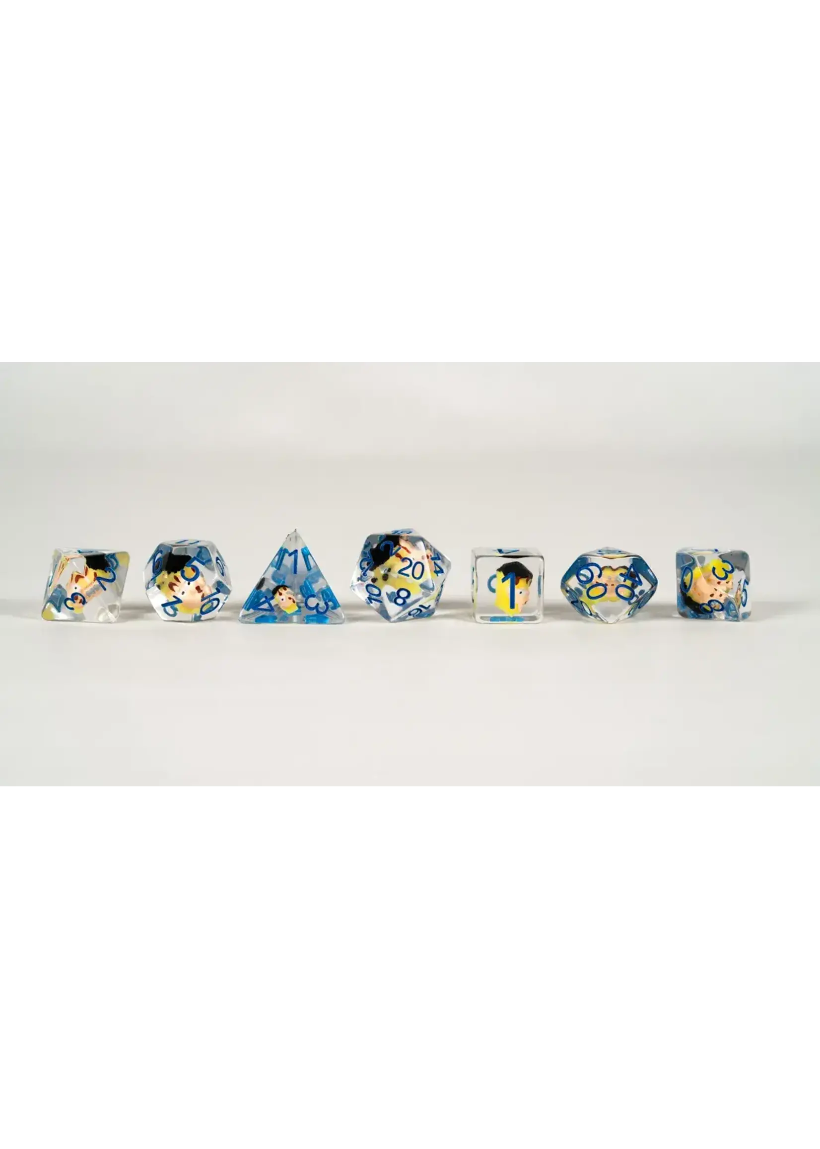 DICE RESIN 16MM 7PC SET INVINCIBLE BLOOD DAMAGED