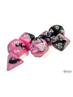CHESSEX GEMINI 7-DIE SET POLYHEDRAL BLACK-WHITE / PINK