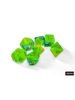 CHESSEX GEMINI 7-DIE SET POLYHEDRAL PLASMA GREEN-TEAL / ORANGE LUMINARY