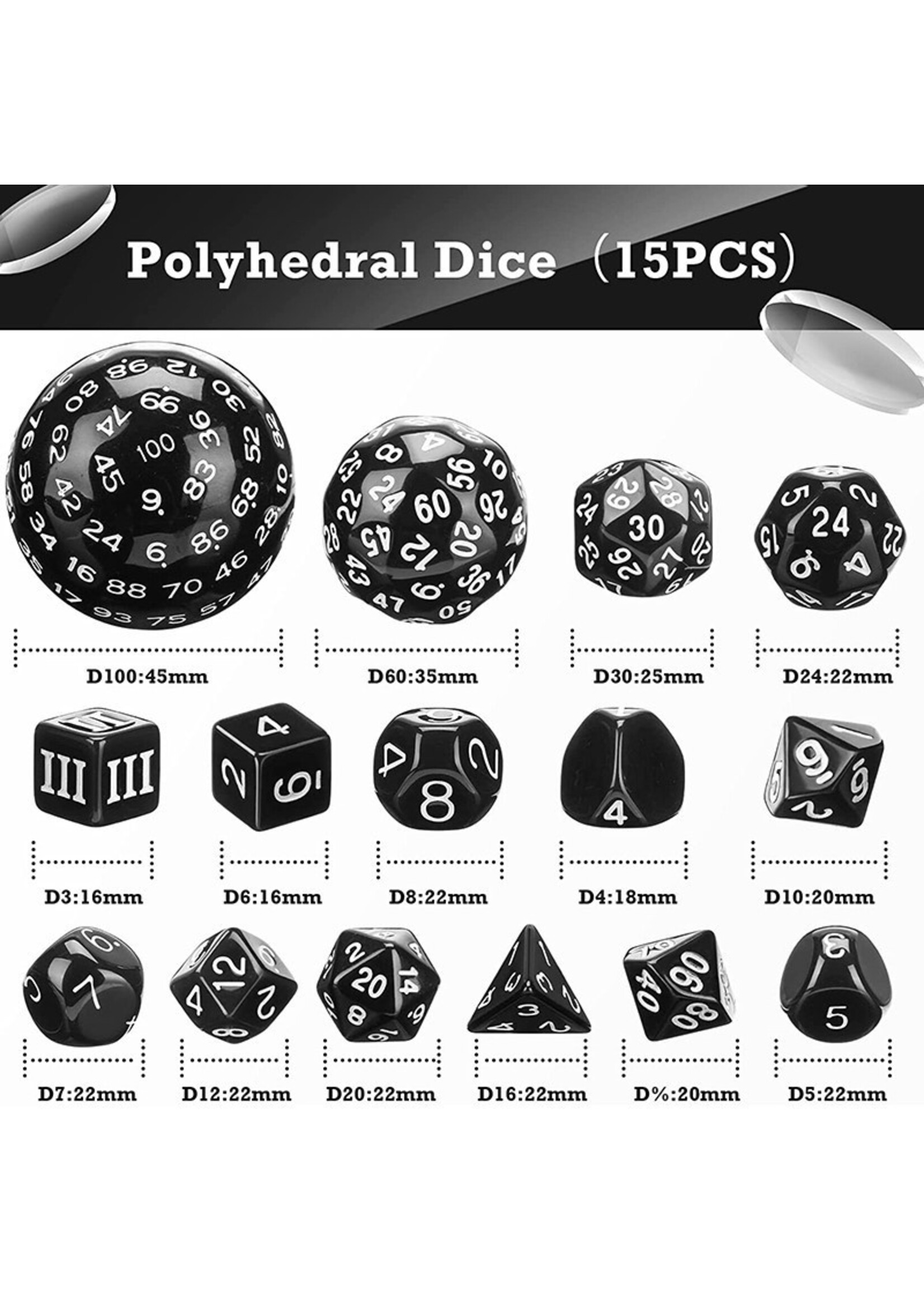 DICE HABIT COMPLETE DICE SET D3-D100 BLACK