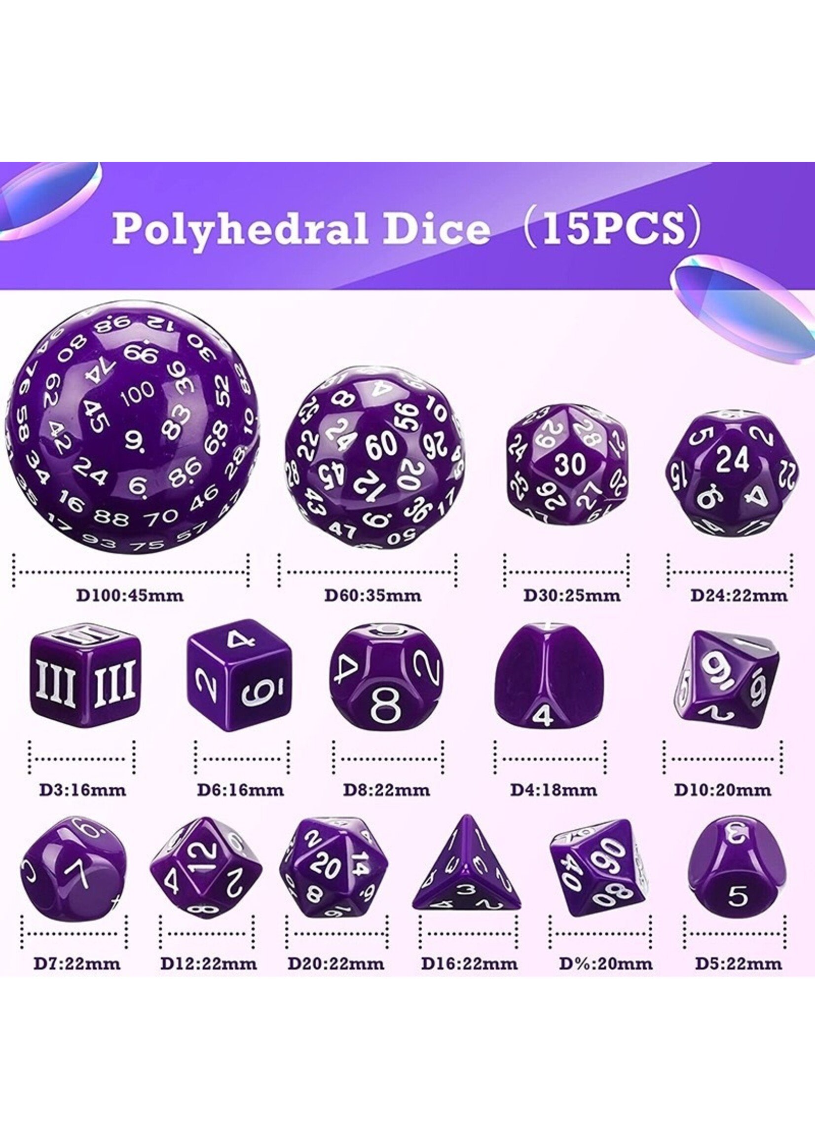 DICE HABIT COMPLETE DICE SET D3-D100 PURPLE