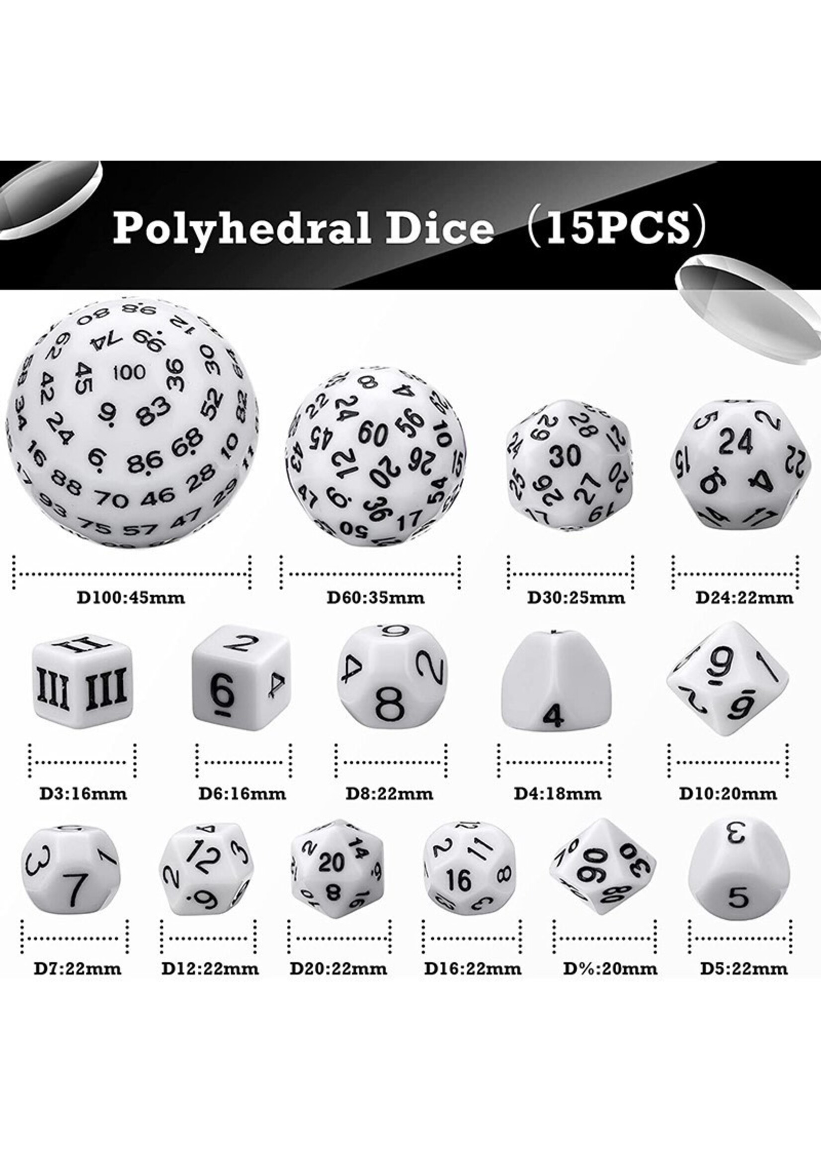 DICE HABIT COMPLETE DICE SET D3-D100 WHITE