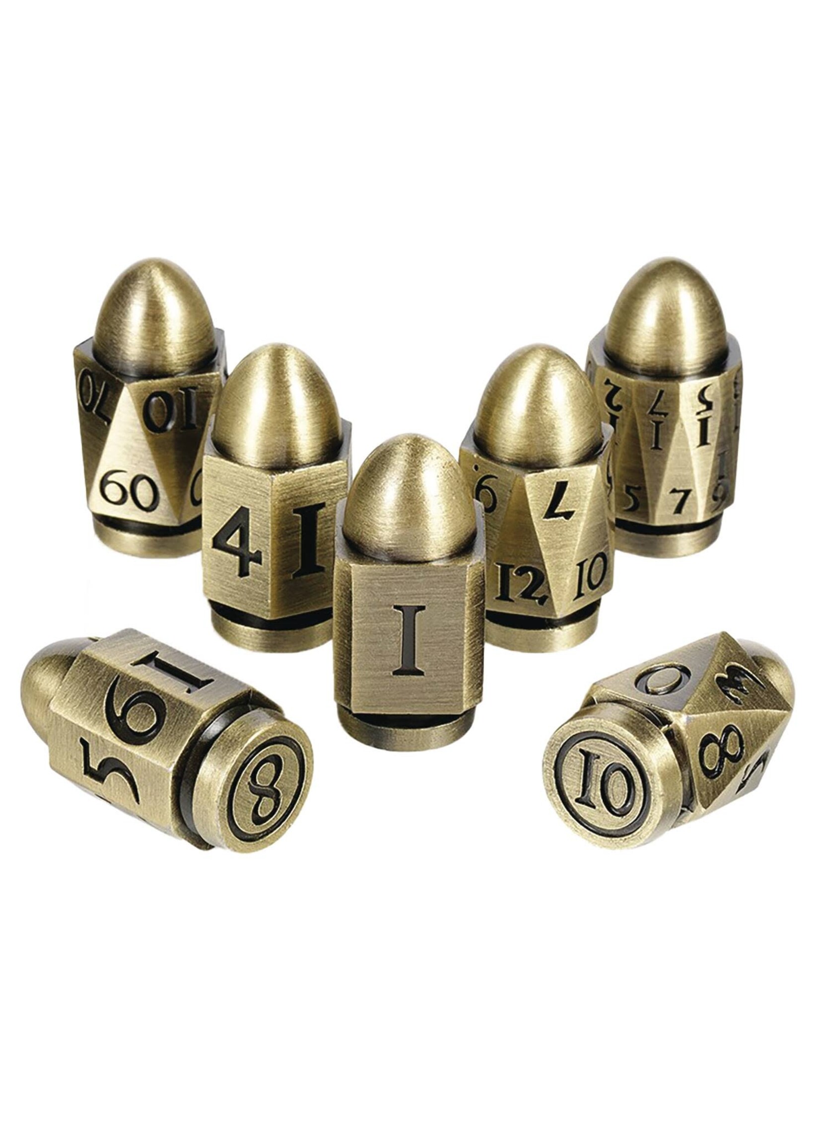 DICE HABIT METAL & ENAMEL BULLET DICE BRASS 7PC SET