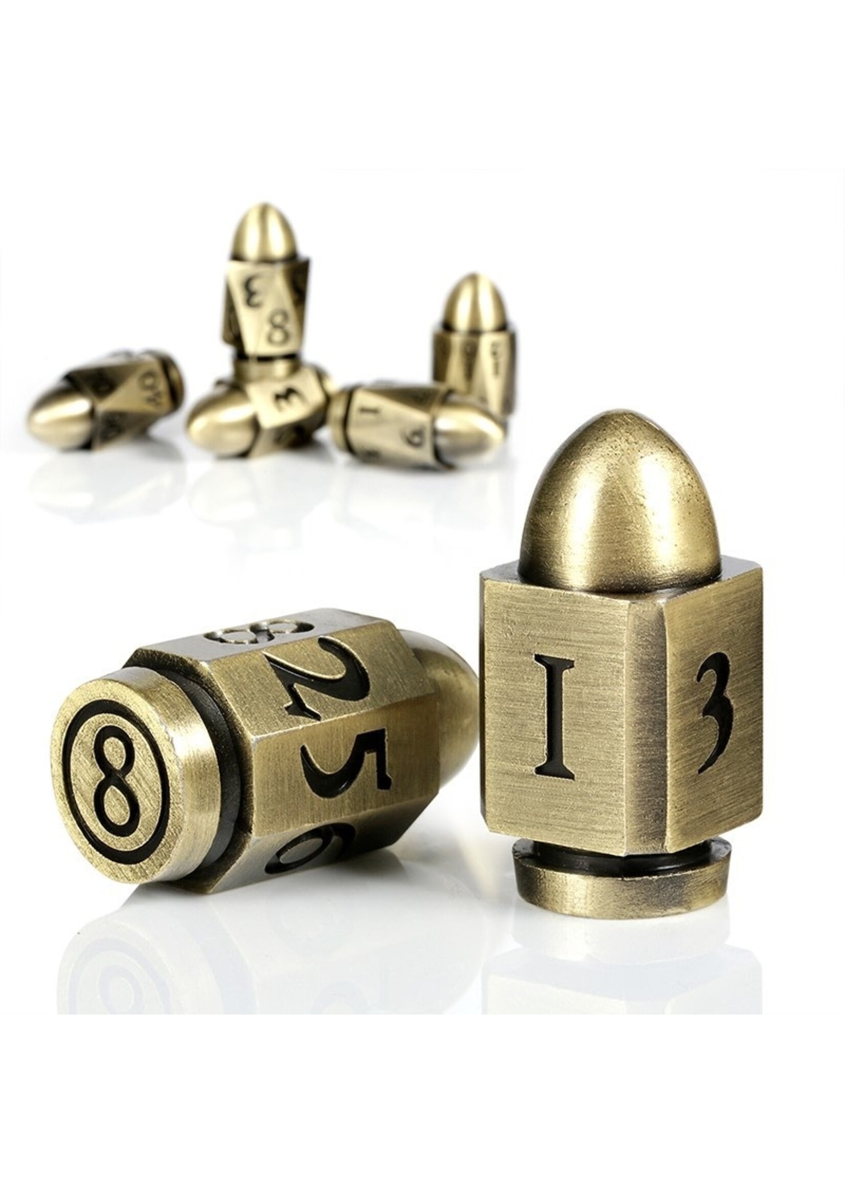 DICE HABIT METAL & ENAMEL BULLET DICE BRASS 7PC SET