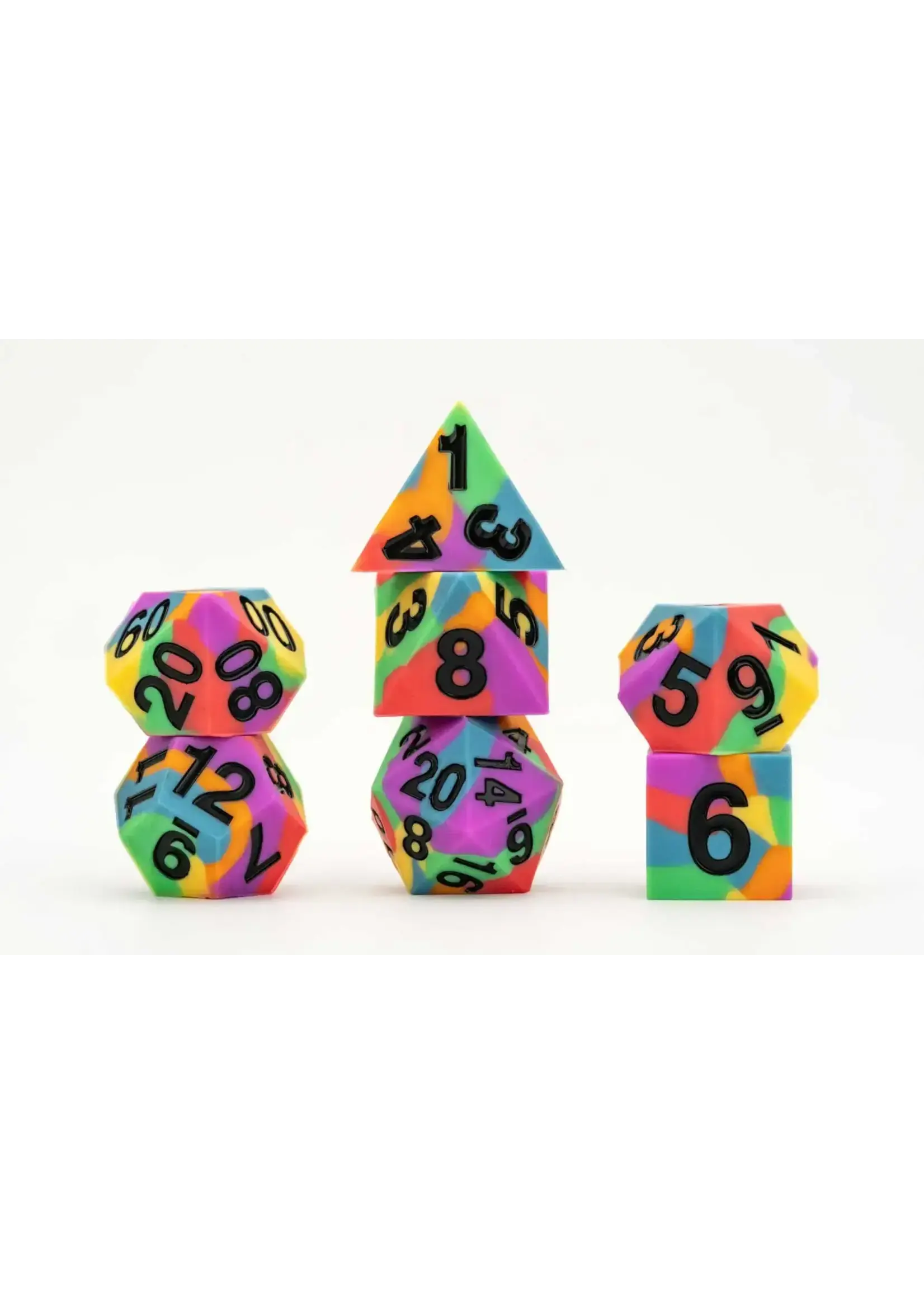 FANROLL DICE SHARP EDGE SILICON RUBBER 16MM 7PC SET PRIDE RAINBOW FLAG