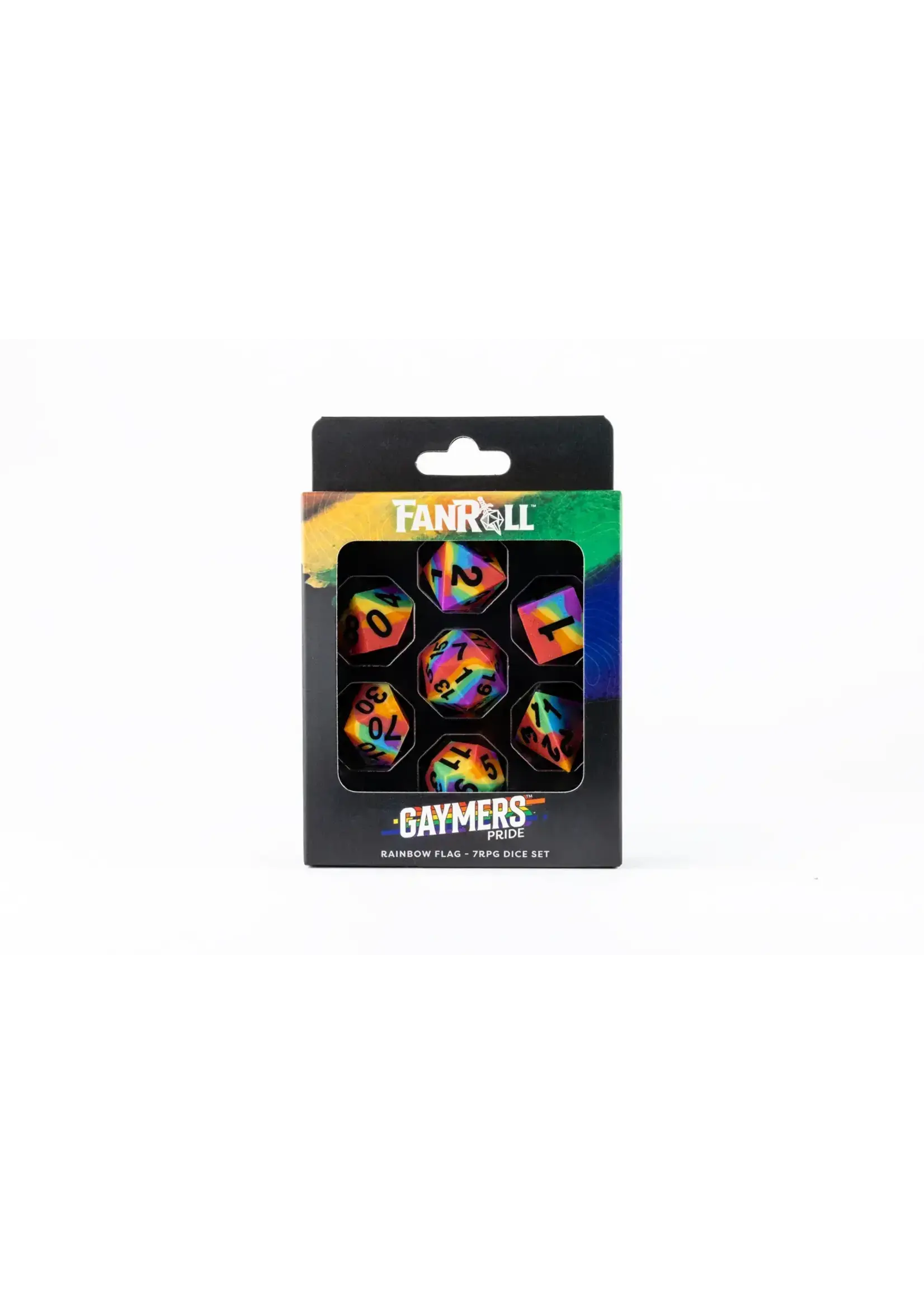 FANROLL DICE SHARP EDGE SILICON RUBBER 16MM 7PC SET PRIDE RAINBOW FLAG
