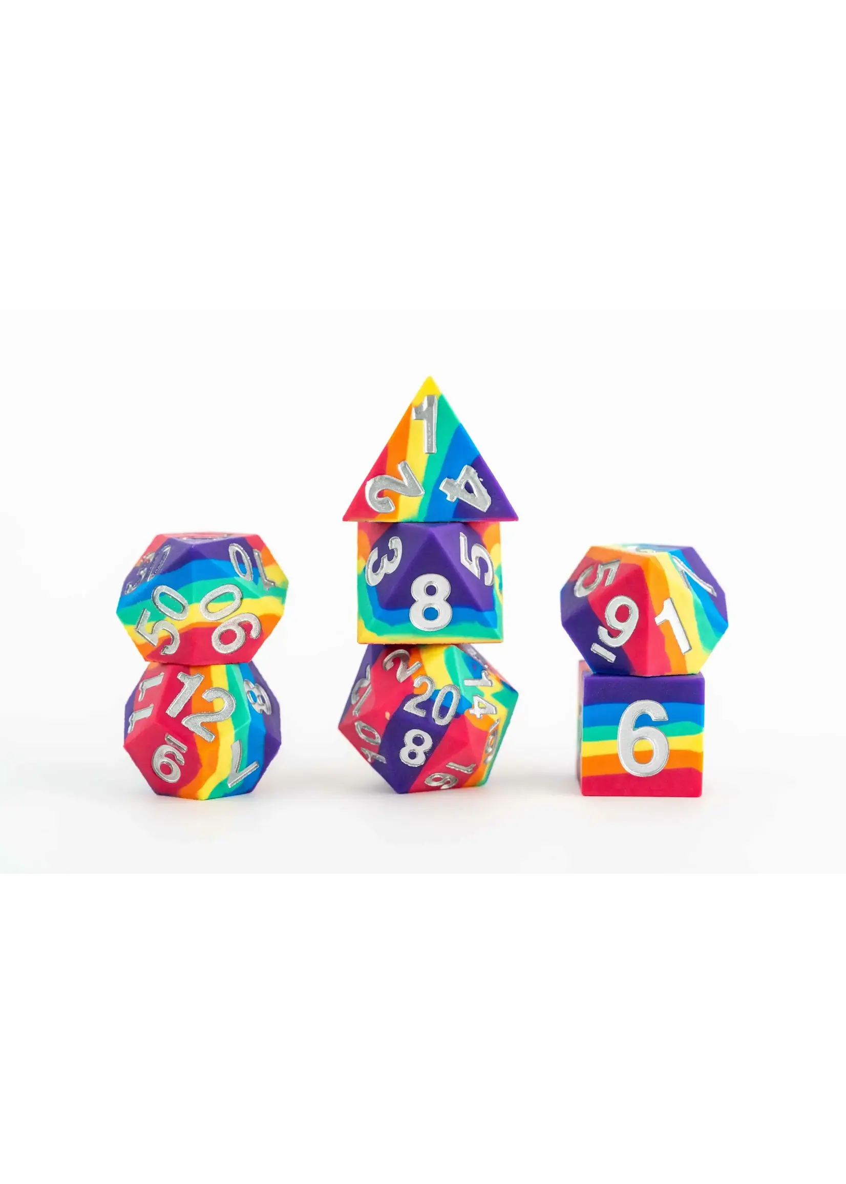 FANROLL DICE SHARP EDGE SILICON RUBBER 16MM 7PC SET RAINBOW