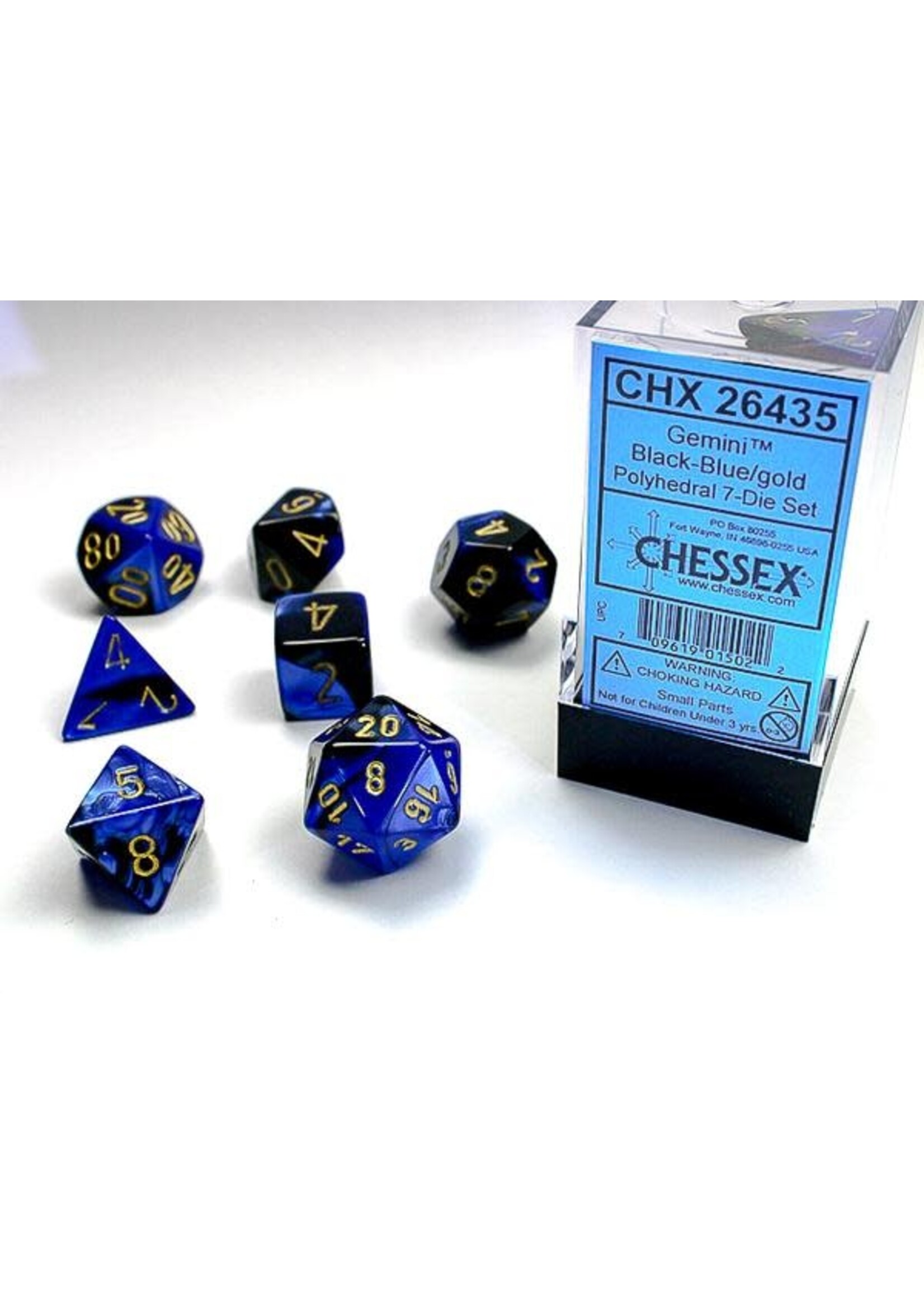 CHESSEX GEMINI 7-DIE SET BLACK-BLUE/GOLD