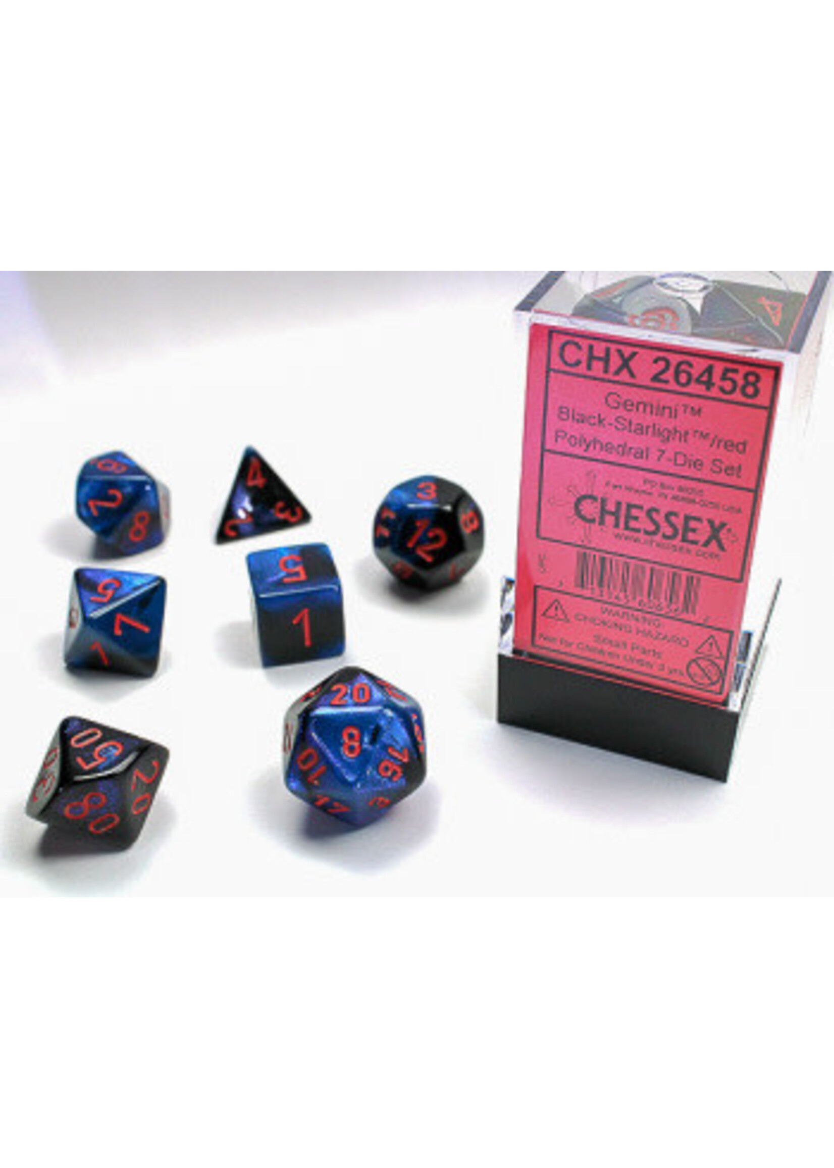 CHESSEX GEMINI 7-DIE SET BLACK-STARLIGHT/RED