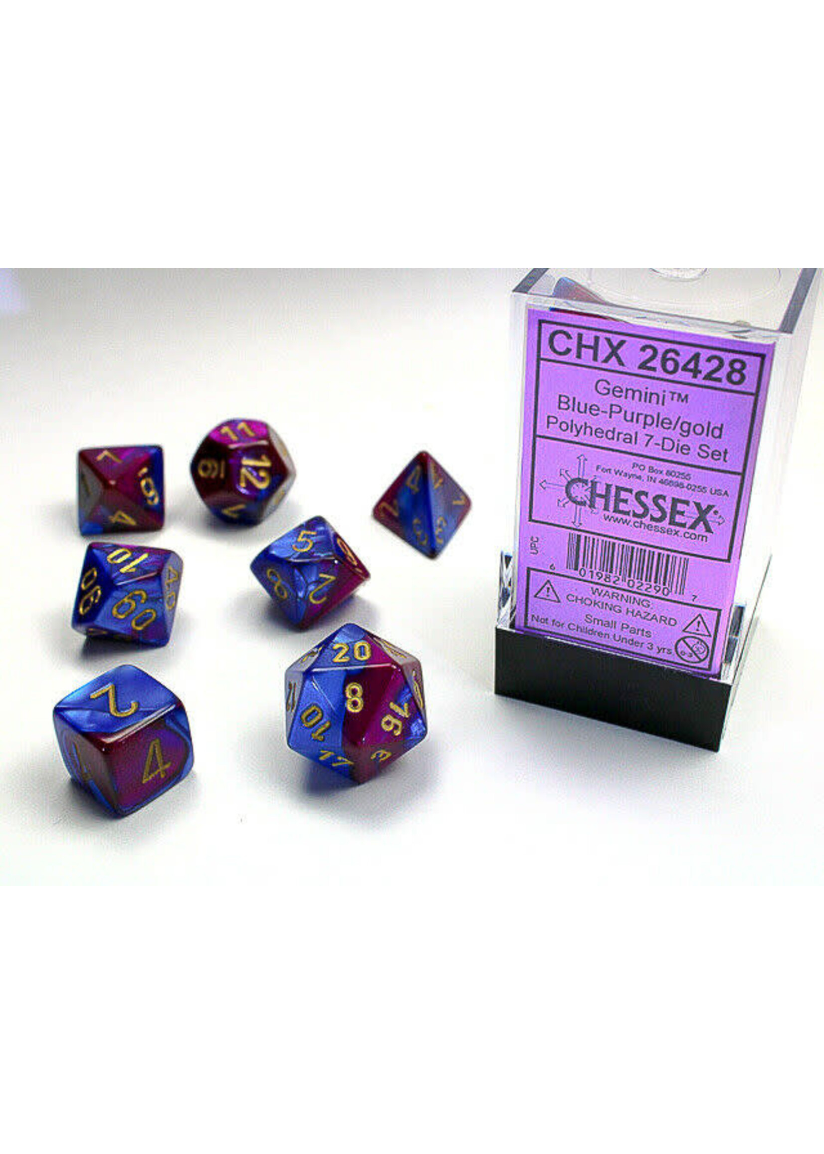CHESSEX GEMINI 7-DIE SET BLUE-PURPLE/GOLD