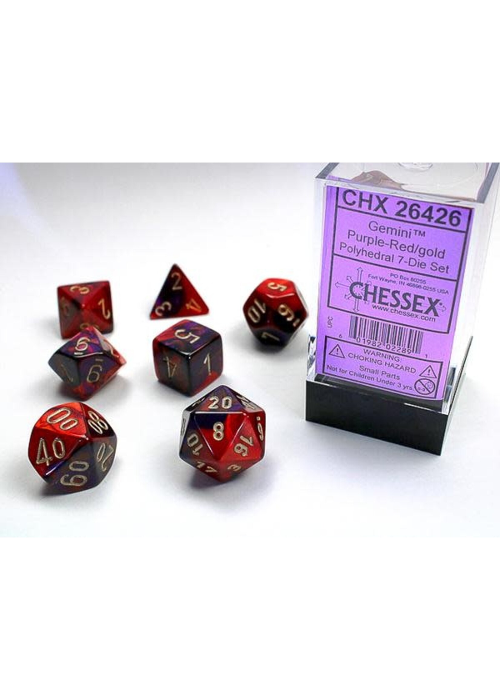 CHESSEX GEMINI 7-DIE SET PURPLE-RED/GOLD