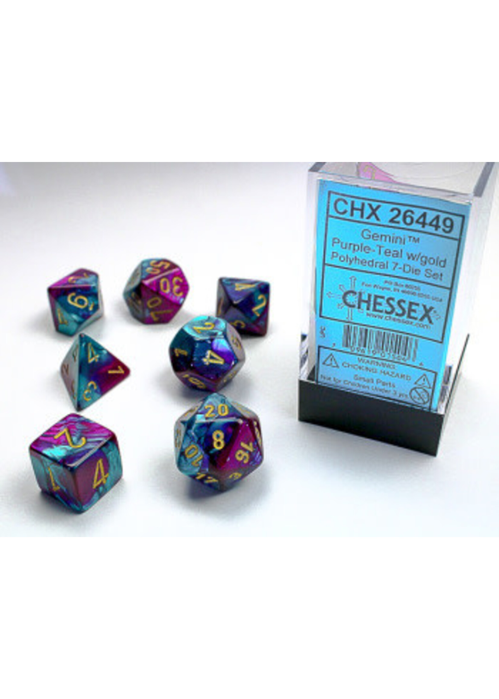 CHESSEX GEMINI 7-DIE SET PURPLE-TEAL/GOLD