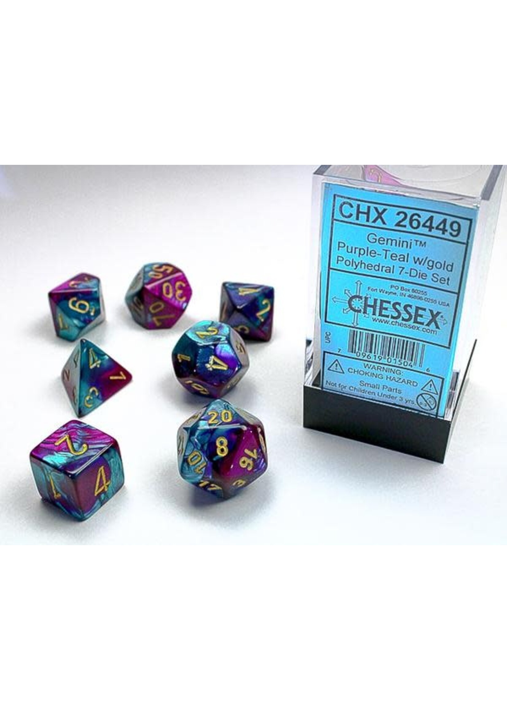 CHESSEX GEMINI 7-DIE SET PURPLE-TEAL/GOLD