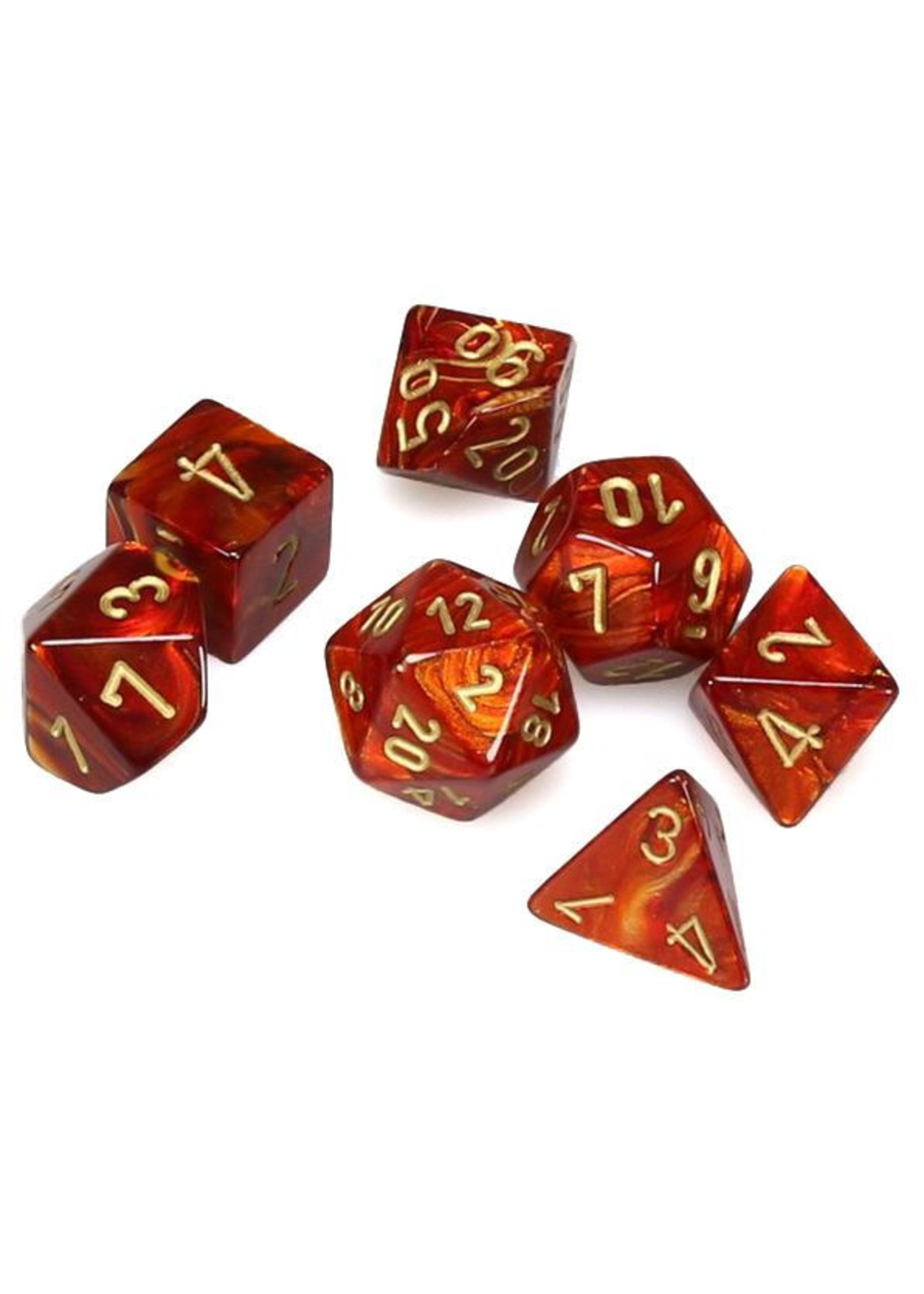 CHESSEX MINI SCARAB 7-DIE SET SCARLET/GOLD