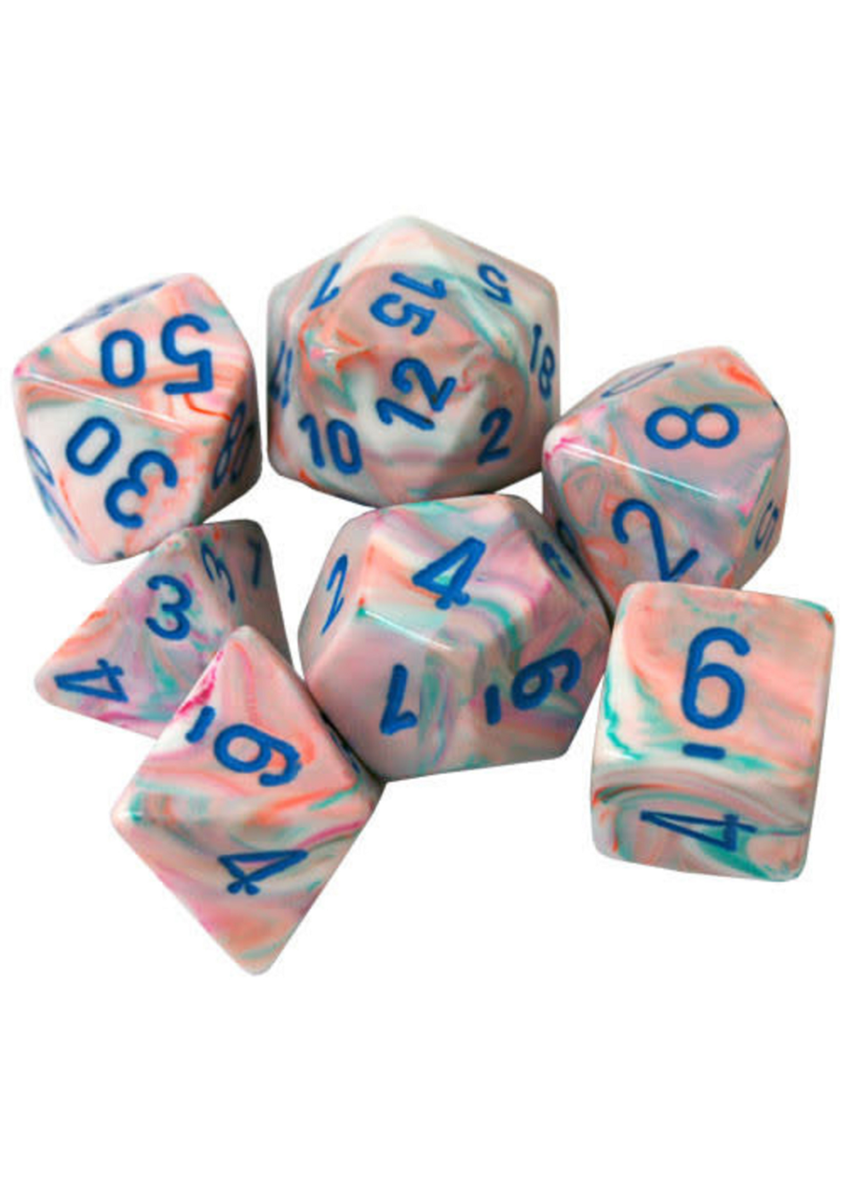 CHESSEX MINI FESTIVE 7-DIE SET POP ART/BLUE (BLACK LIGHT)