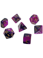 CHESSEX MINI GEMINI 7-DIE SET BLACK-PURPLE/GOLD