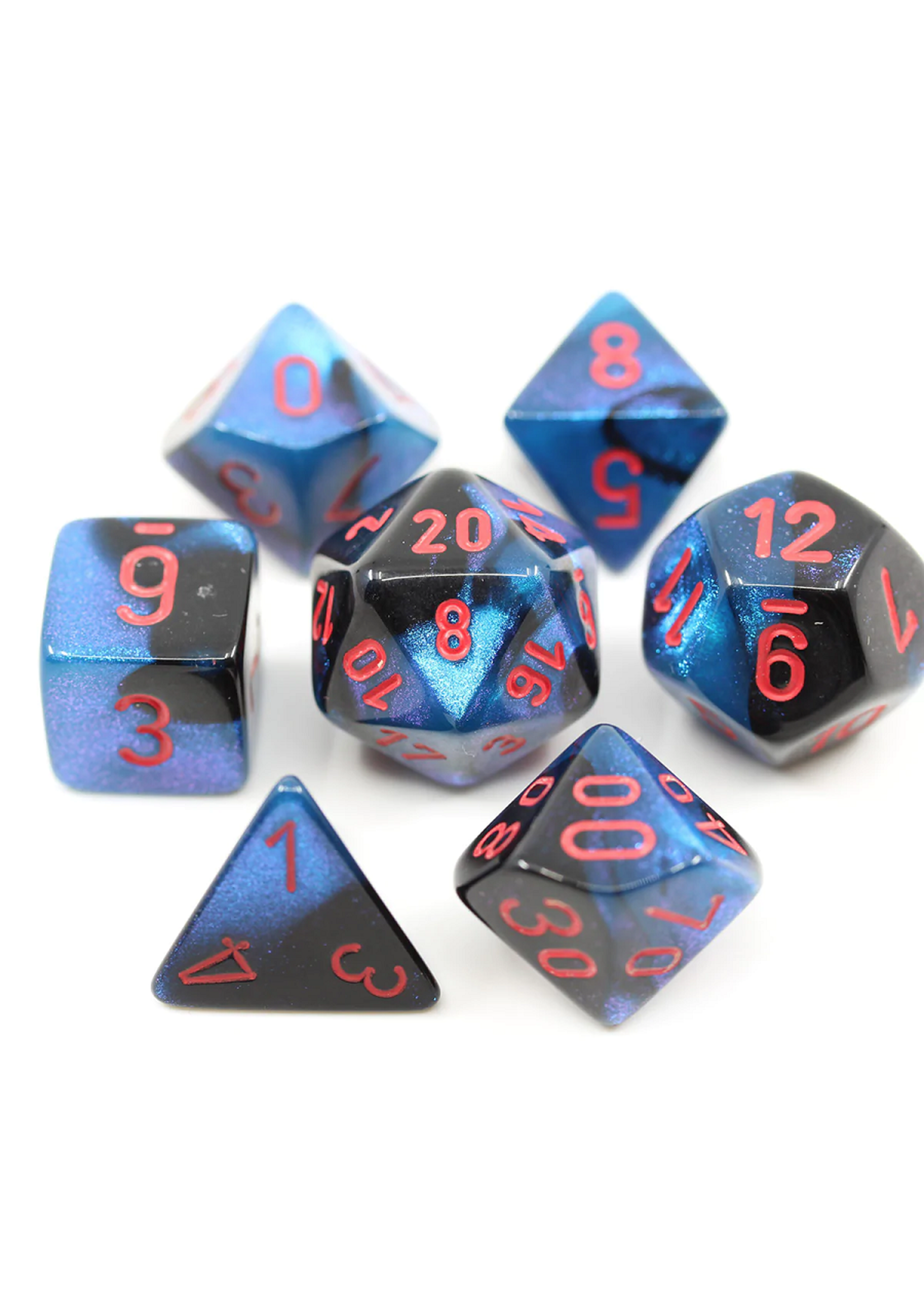 CHESSEX MINI GEMINI 7-DIE SET BLACK-STARLIGHT/RED