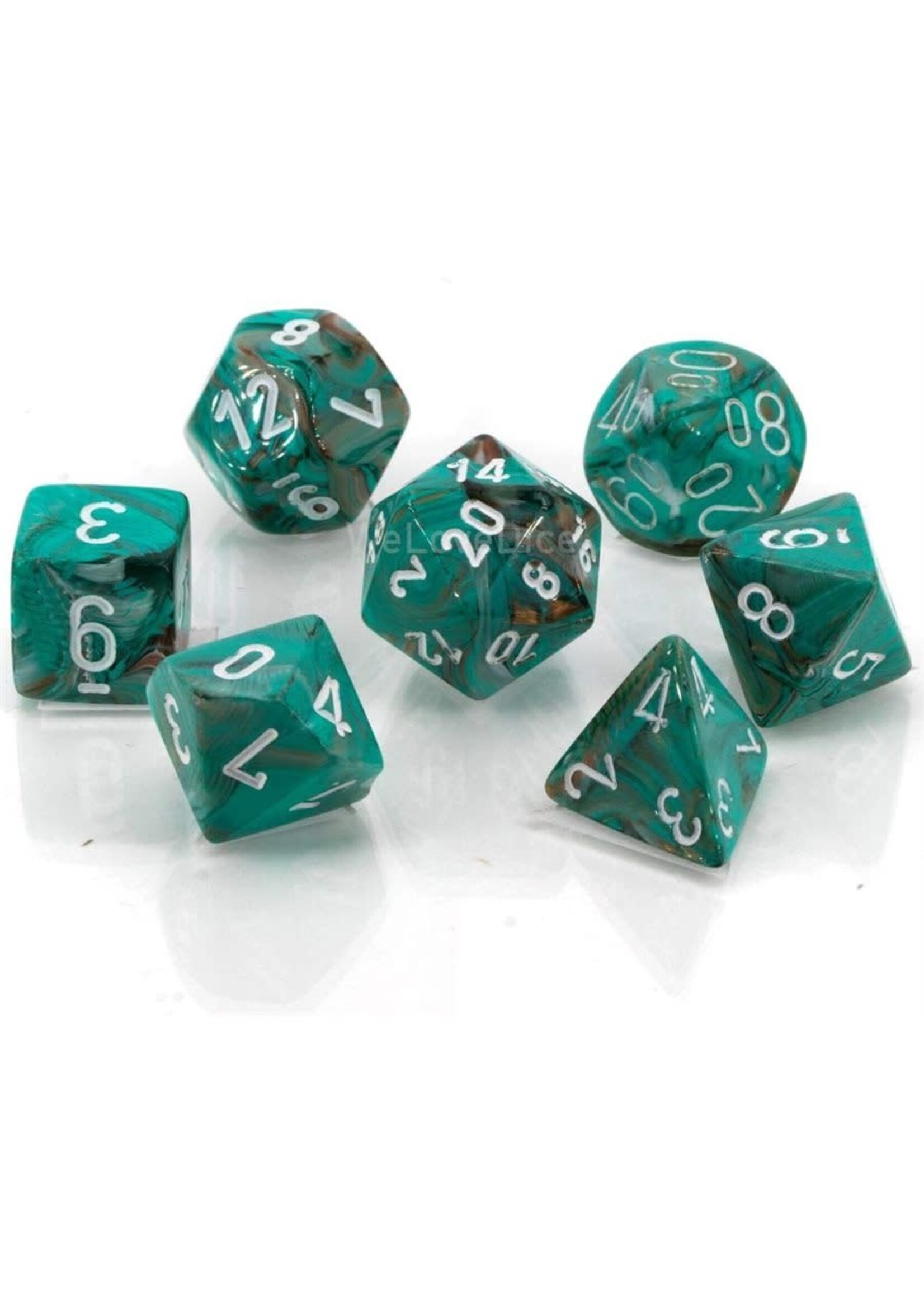 CHESSEX MINI MARBLE 7-DIE SET OXI-COPPER/WHITE