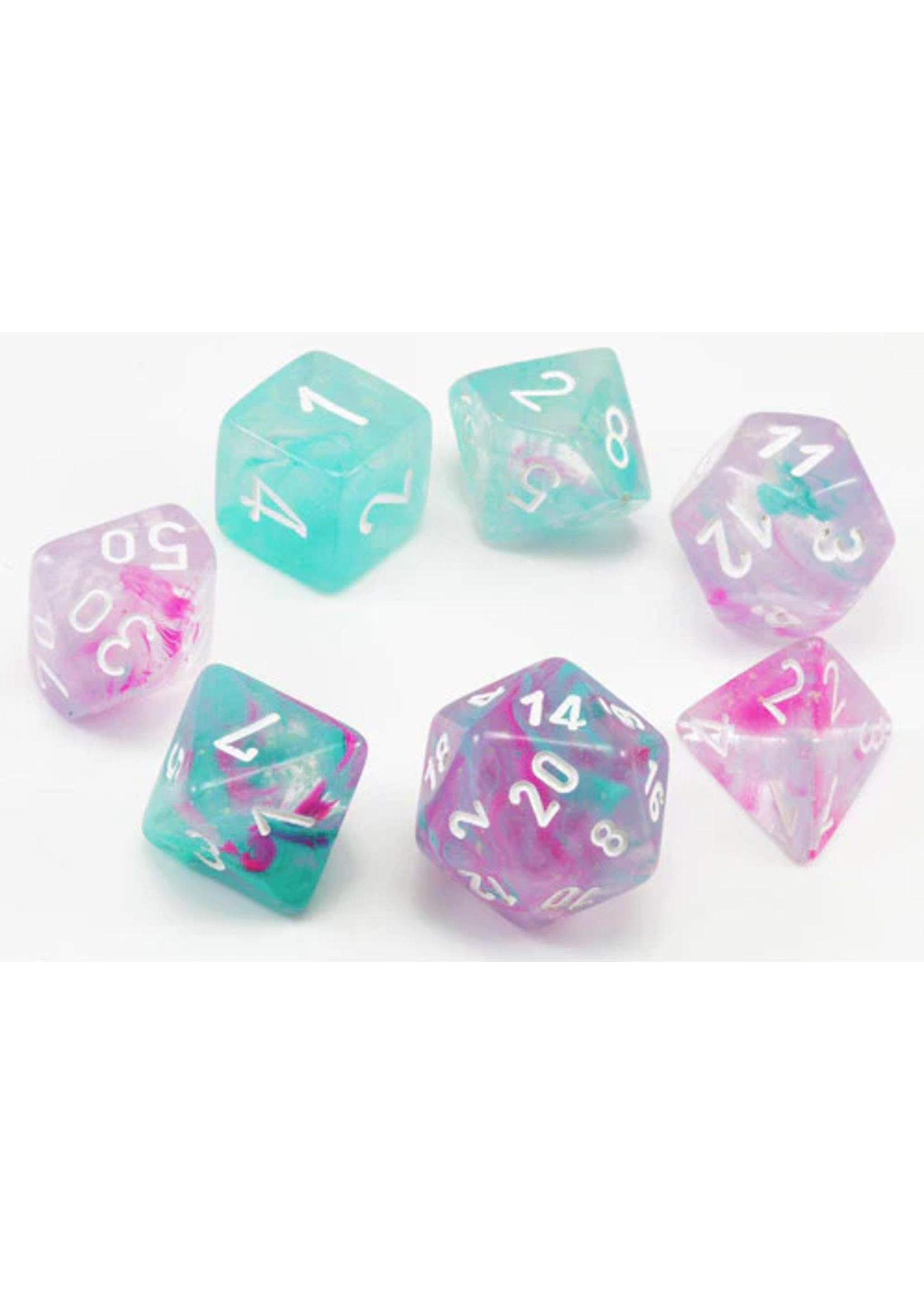 CHESSEX MINI NEBULA 7-DIE SET WISTERIA/WHITE