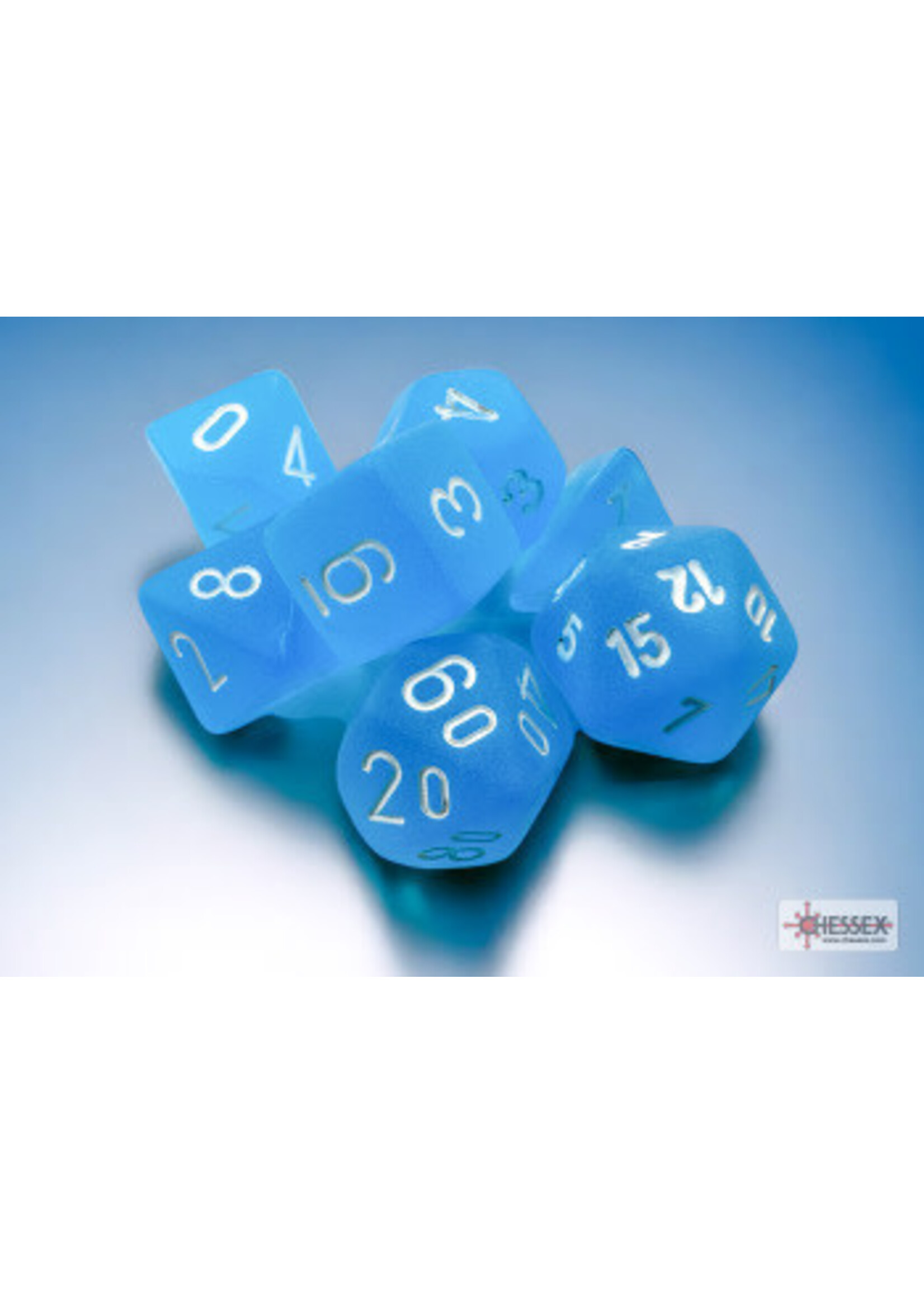 CHESSEX MINI FROSTED 7-DIE SET CARIBBEAN BLUE/WHITE