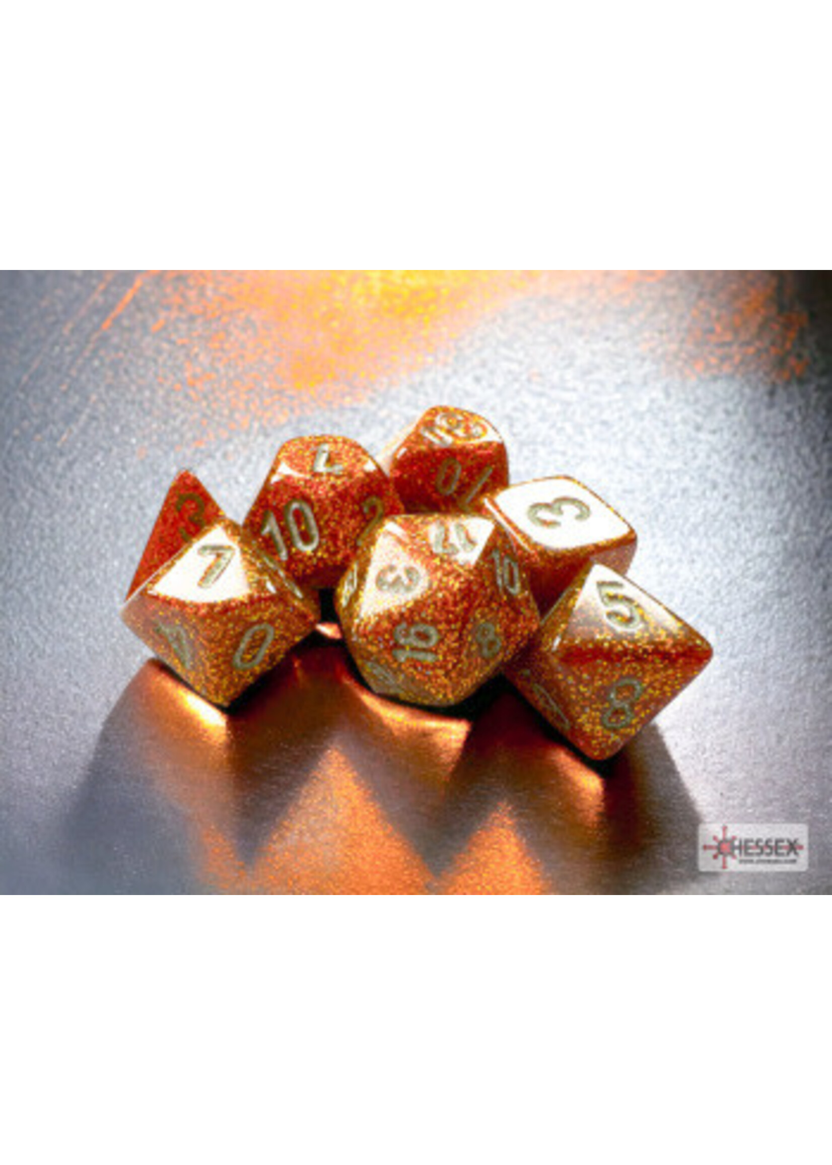 CHESSEX MINI GLITTER 7-DIE SET GOLD/SILVER