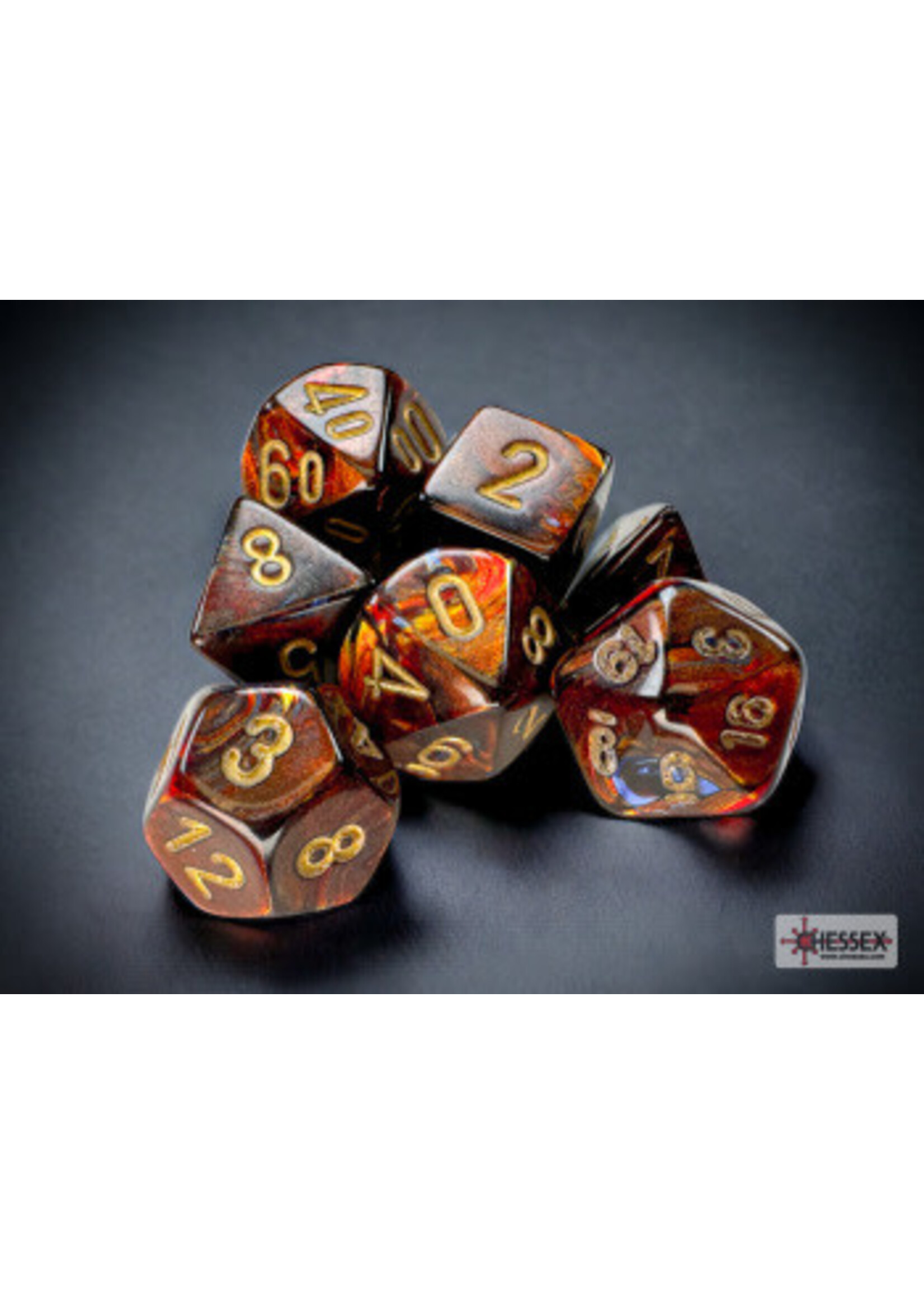 CHESSEX MINI SCARAB 7-DIE SET BLUE BLOOD/GOLD