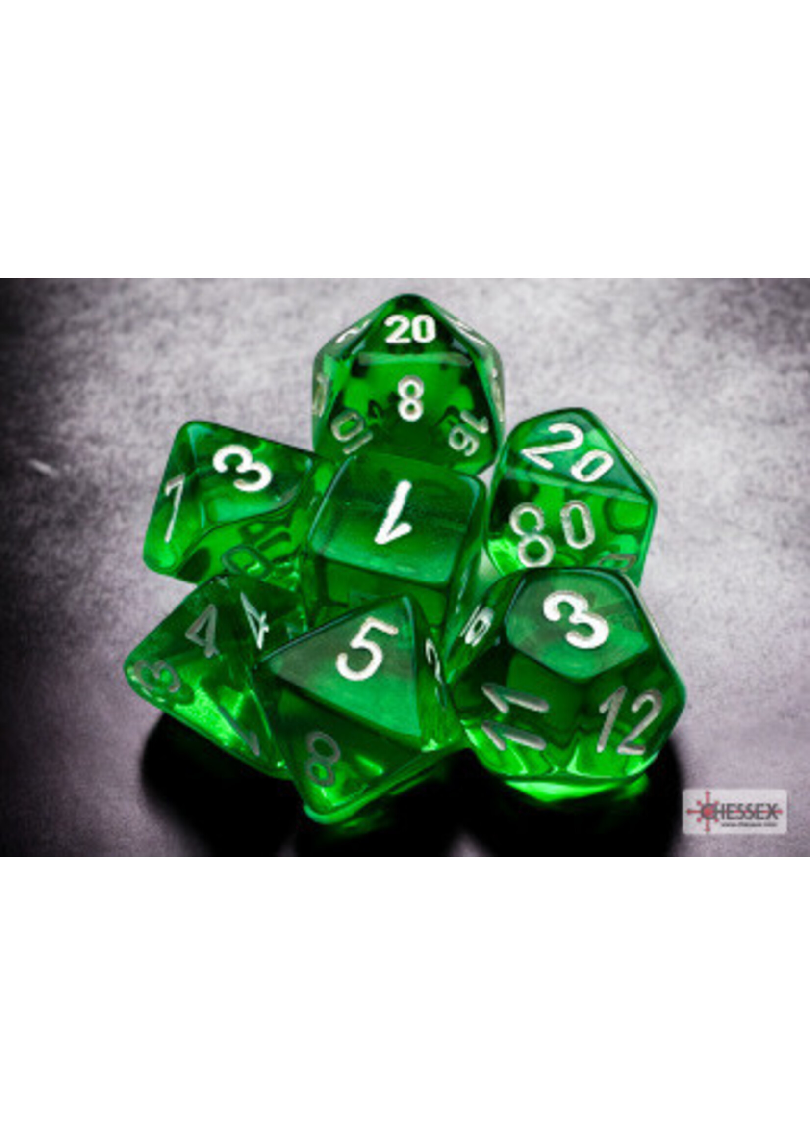 CHESSEX MINI TRANSLUCENT 7-DIE SET GREEN/WHITE