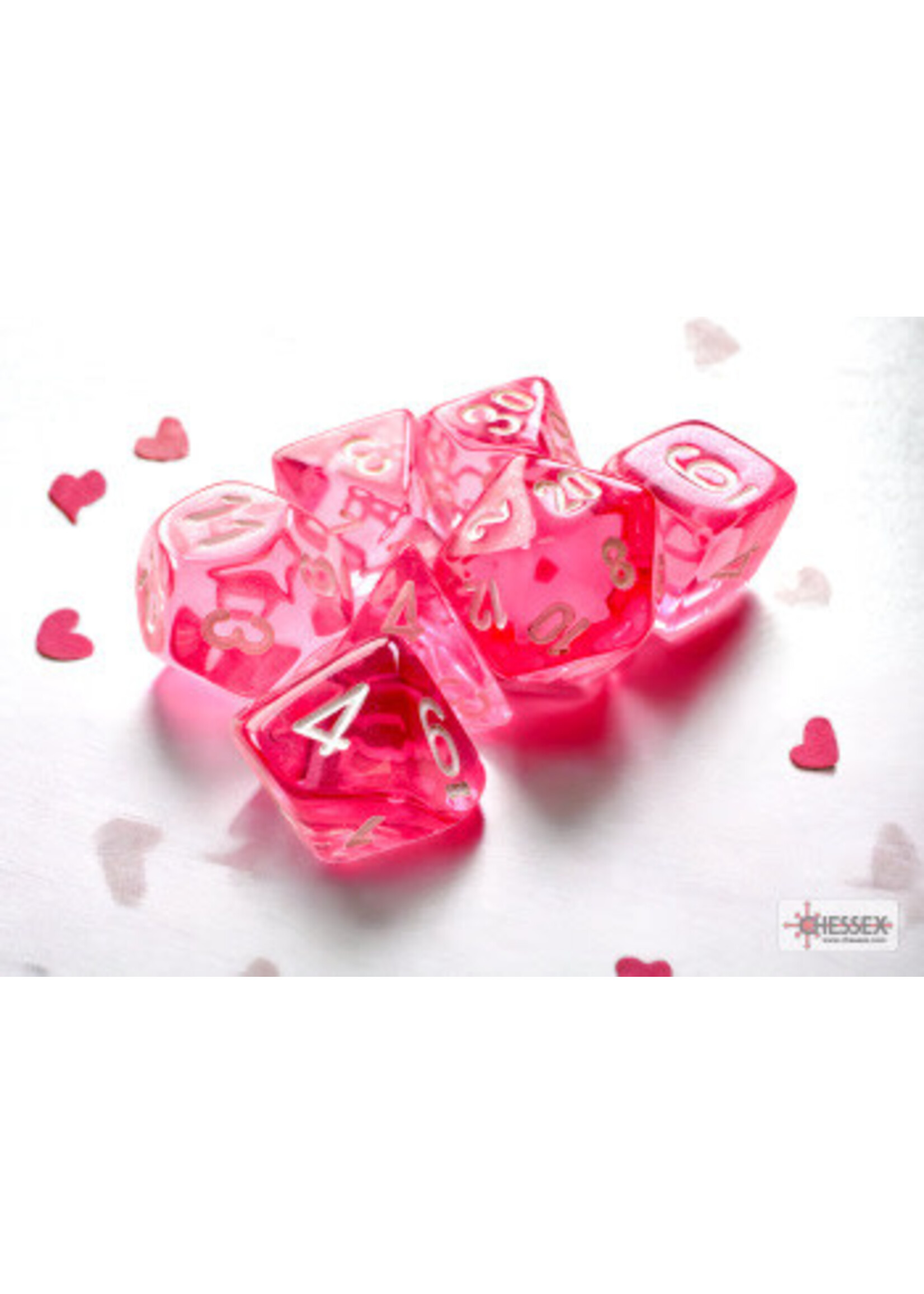 CHESSEX MINI TRANSLUCENT 7-DIE SET PINK/WHITE