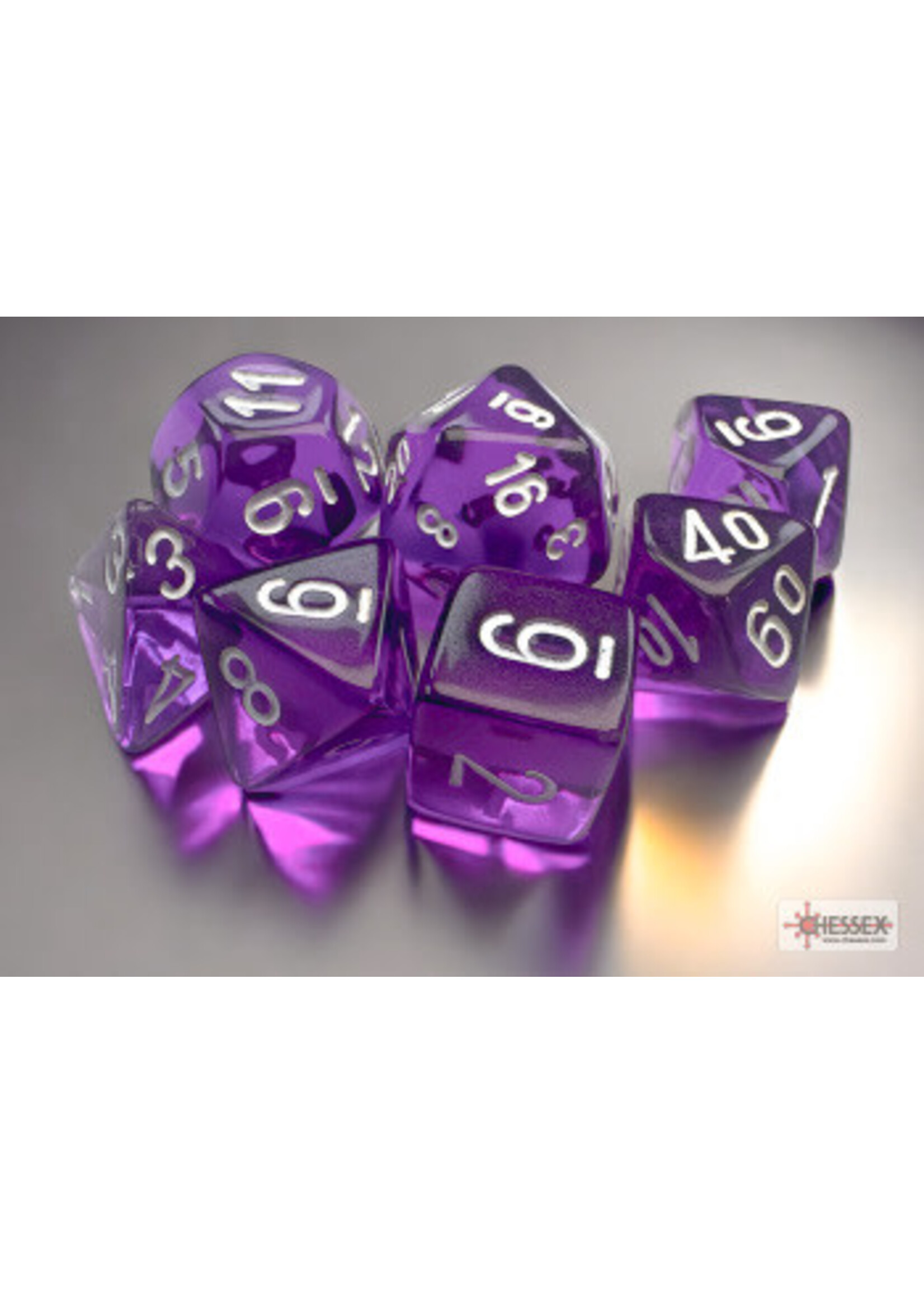 CHESSEX MINI TRANSLUCENT 7-DIE SET PURPLE/WHITE