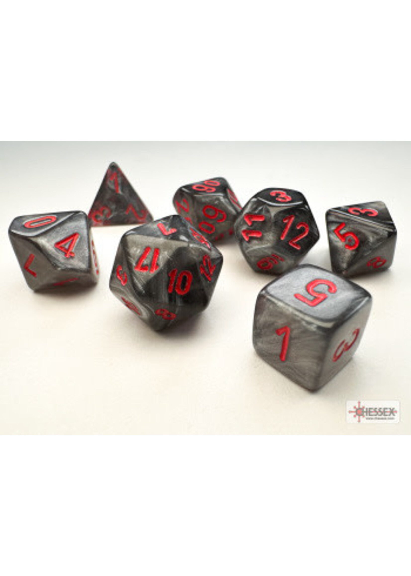CHESSEX MINI VELVET 7-DIE SET BLACK/RED
