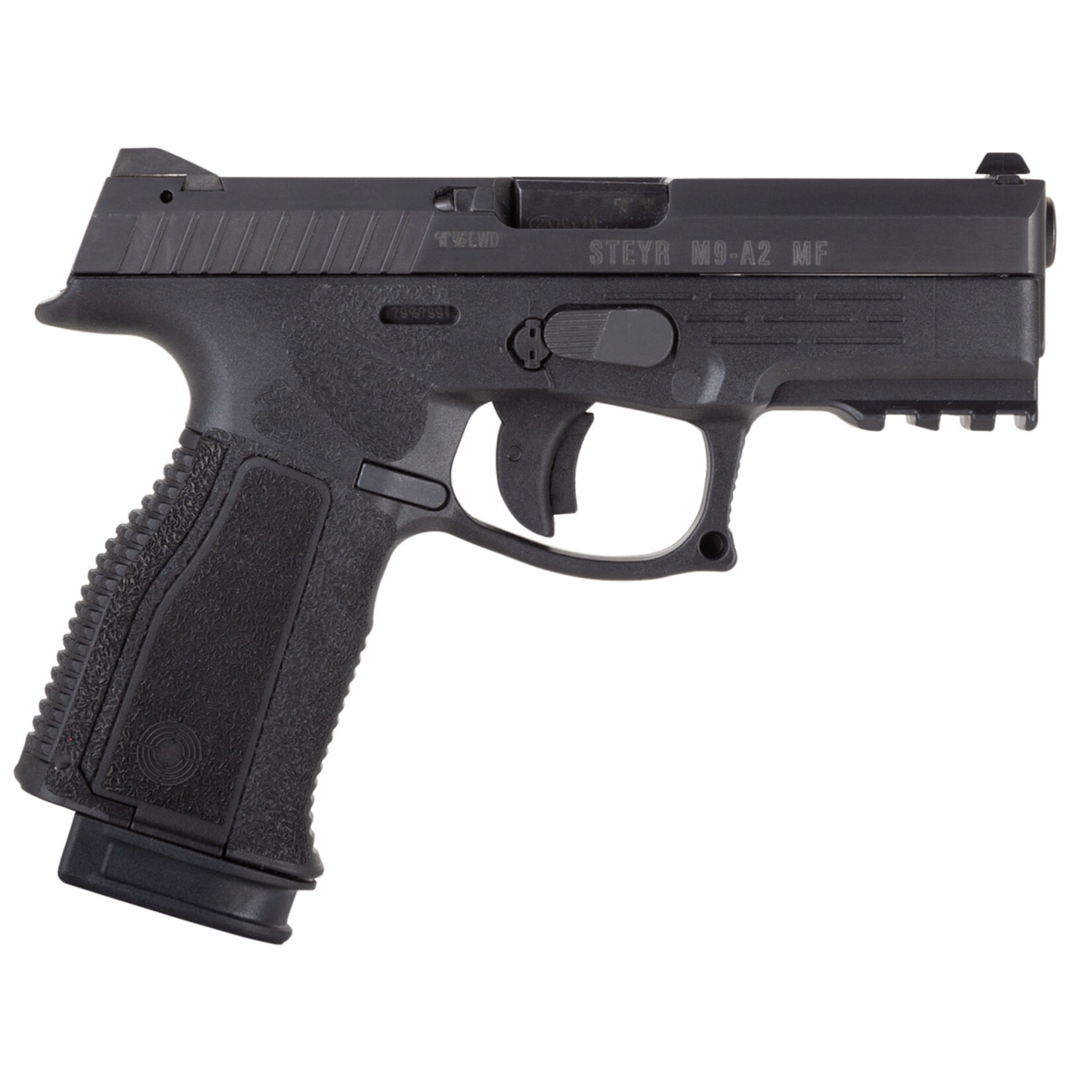 STEYR Steyr Arms M9-A2 MF 9mm Luger Caliber with 4" Barrel, 17+1 Capacity, Overall Black Finish Picatinny Rail Frame, Serrated Slide & Interchangeable Backstrap Grip