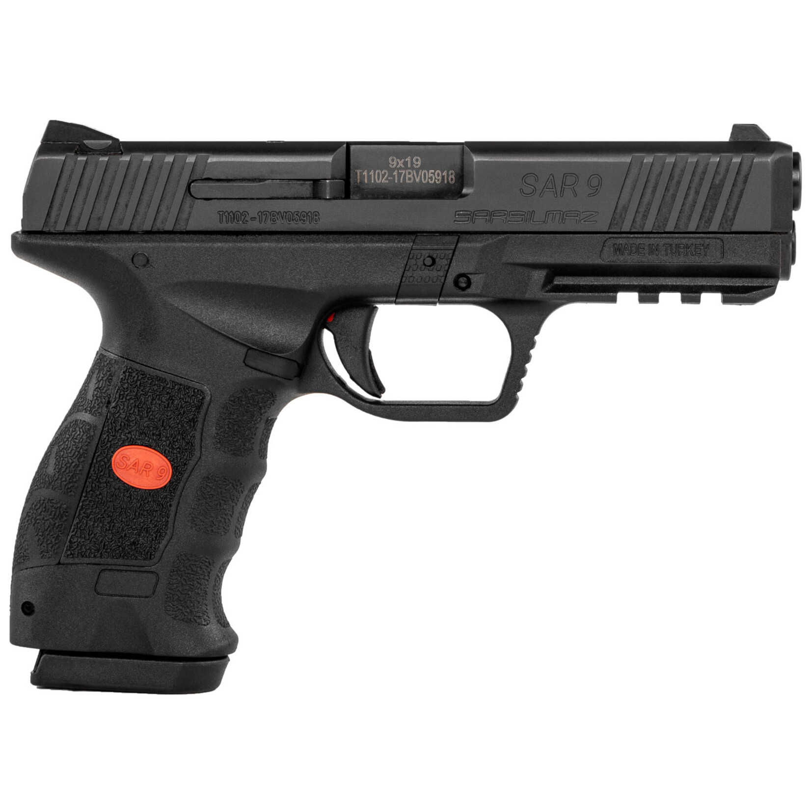 SAR USA SAR USA SAR9 9mm Luger 4.40" Barrel 17+1 , Black Polymer Frame with Steel Slide & Picatinny Acc. Rail , Striker Fire Indicator , Interchangeable Grip Panels , Manual Safety