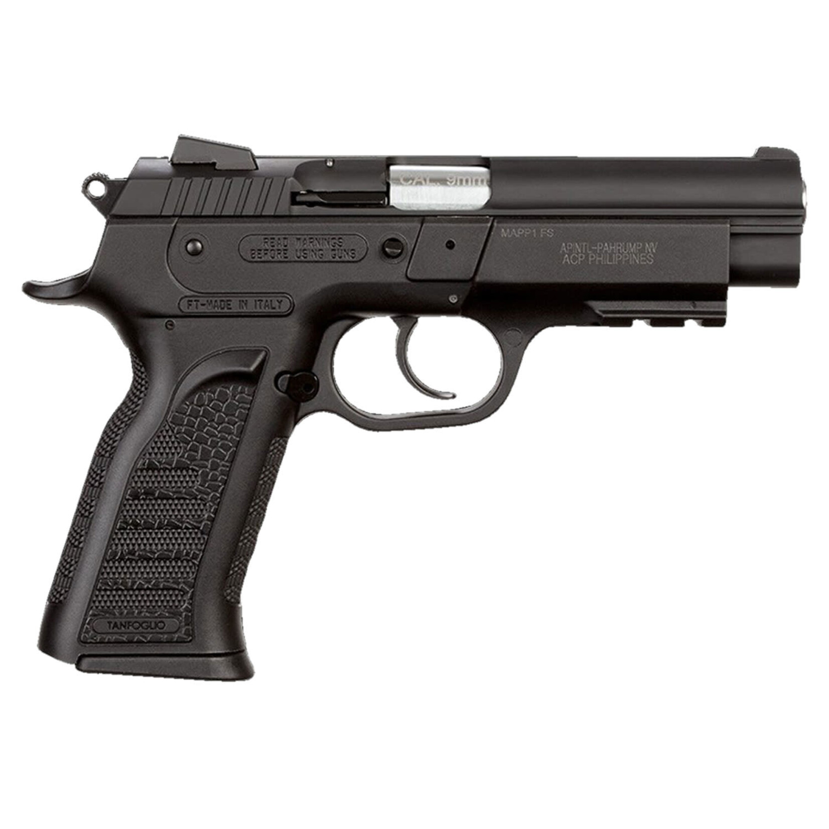 Armscor Rock Island MAPP FS 9mm Luger Caliber with 4.40" Barrel, 16+1 Capacity, Overall Black Parkerized Finish, Picatinny Rail/Beavertail Frame, Serrated Steel Slide & Black Polymer Grip