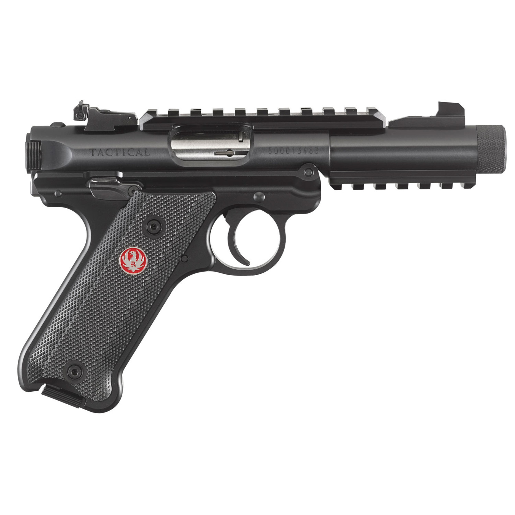 Ruger Ruger Mark IV Tactical 22 LR 4.40" Threaded Barrel 10+1, Blued Blued Alloy Steel, Aluminum Grip Frame With Checkered Polymer Grip, Top & Bottom Picatinny Rails, Ambidextrous Manual Safety, Optics Ready