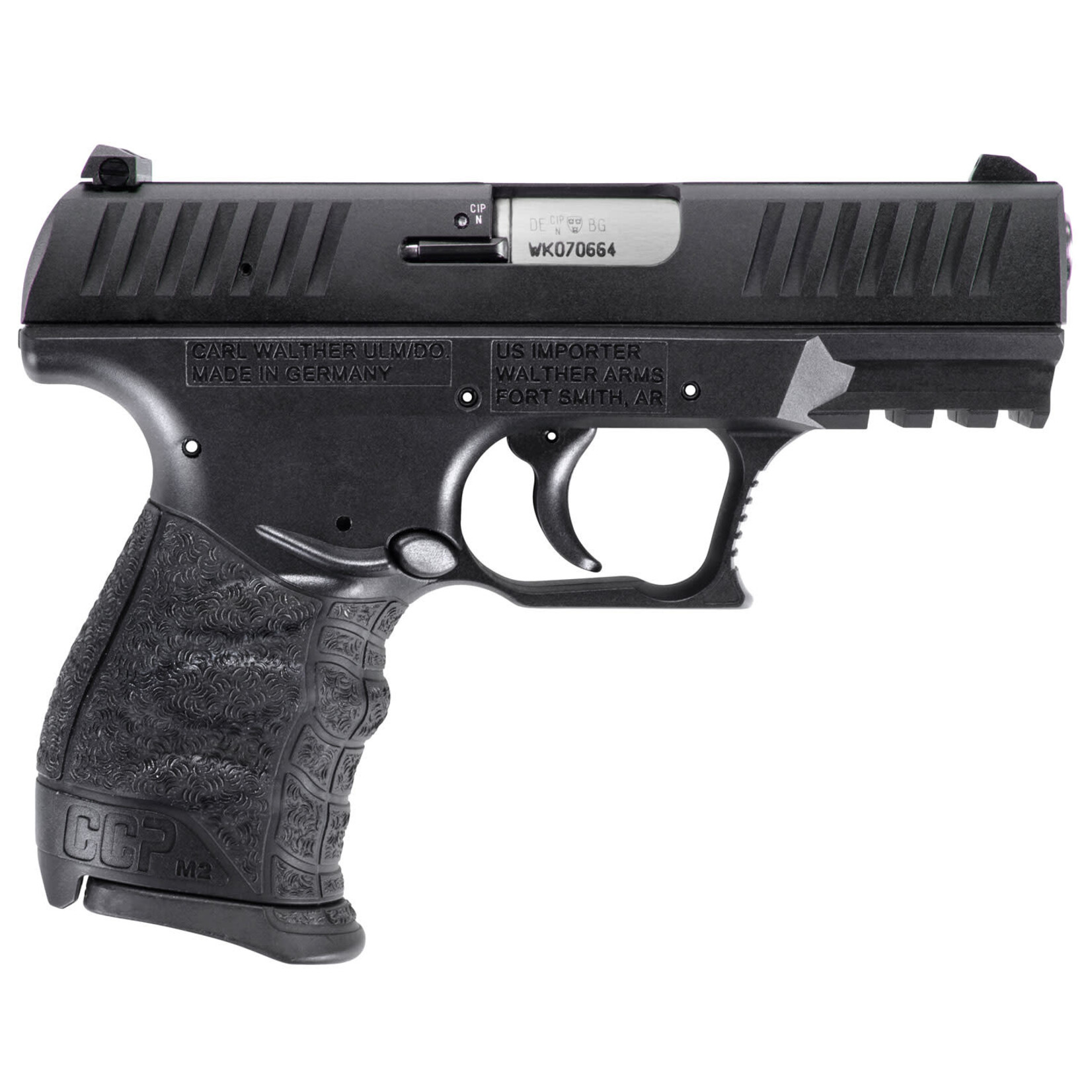 Walther Arms Walther Arms CCP M2 380 ACP 8+1, 3.54" Stainless Steel Barrel, Black Cerakote Serrated Steel Slide, Black Polymer Frame w/Picatinny Rail, Black Finger Grooved Grip, Manual Thumb Safety, Right Hand