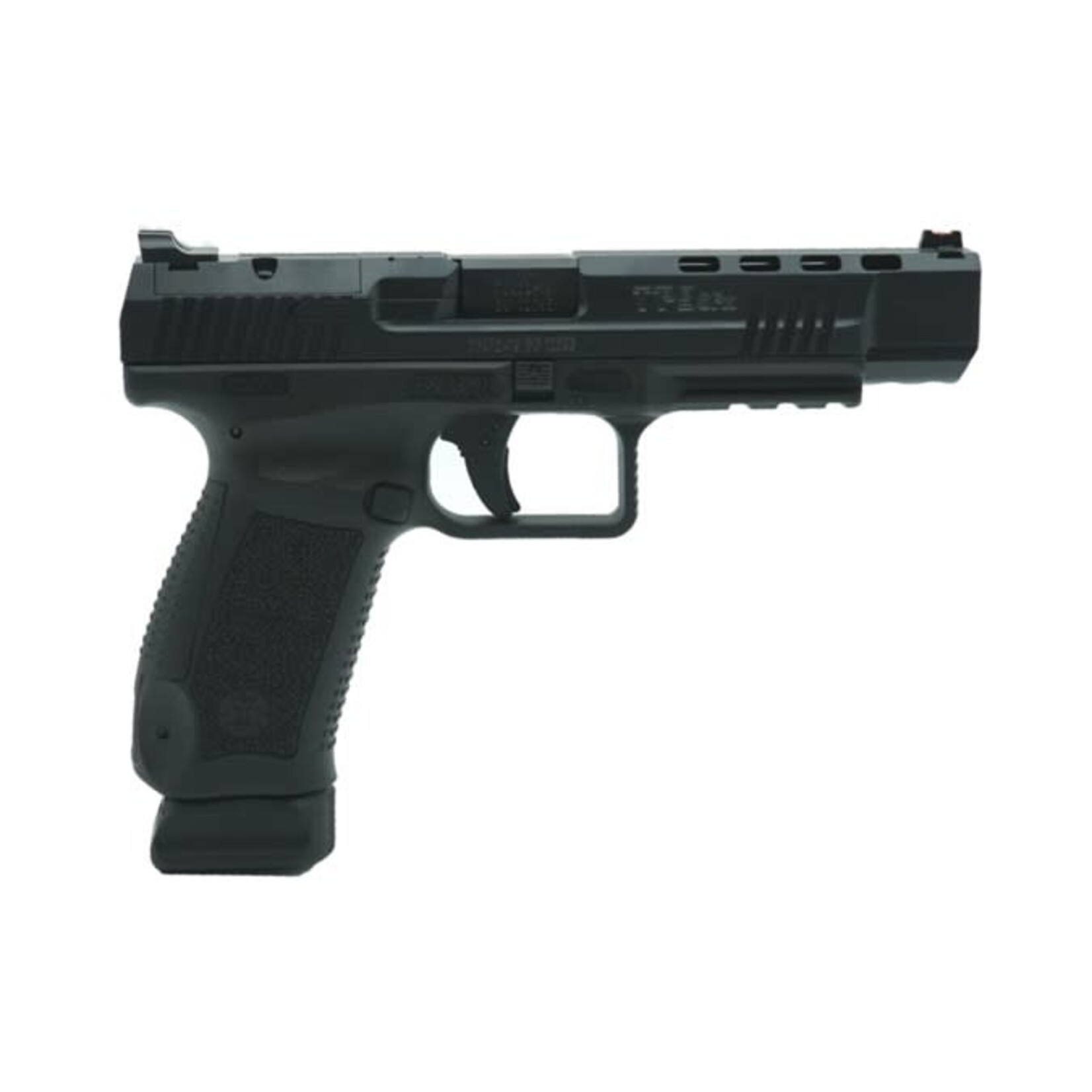 Canik Canik TP9SFx 9mm Luger 20+1 5.20" Barrel, Black Frame w/Picatinny Accessory Rail, Serrated Nitride Steel Slide w/Ports, Interchangeable Backstrap Grip, Includes 2 Magazines & Holster